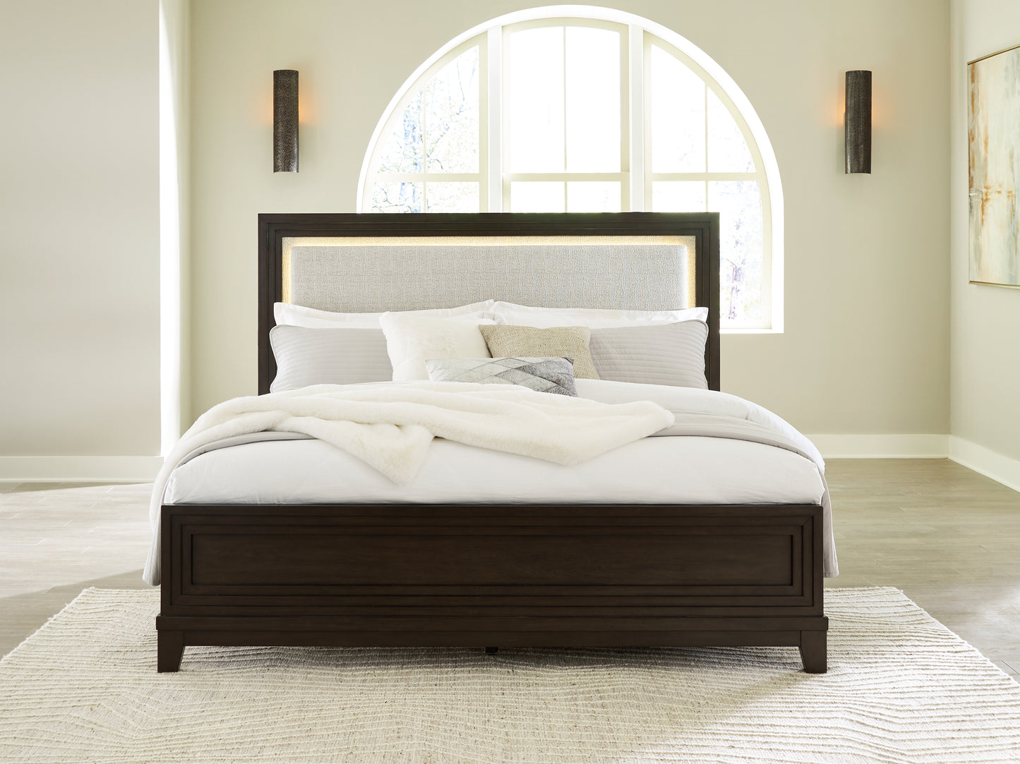 Cassel Furniture Outlet - Ashley Furniture - Neymorton Bedroom - Queen Upholstered Panel Bed / Dark Grayish Brown - B618B2