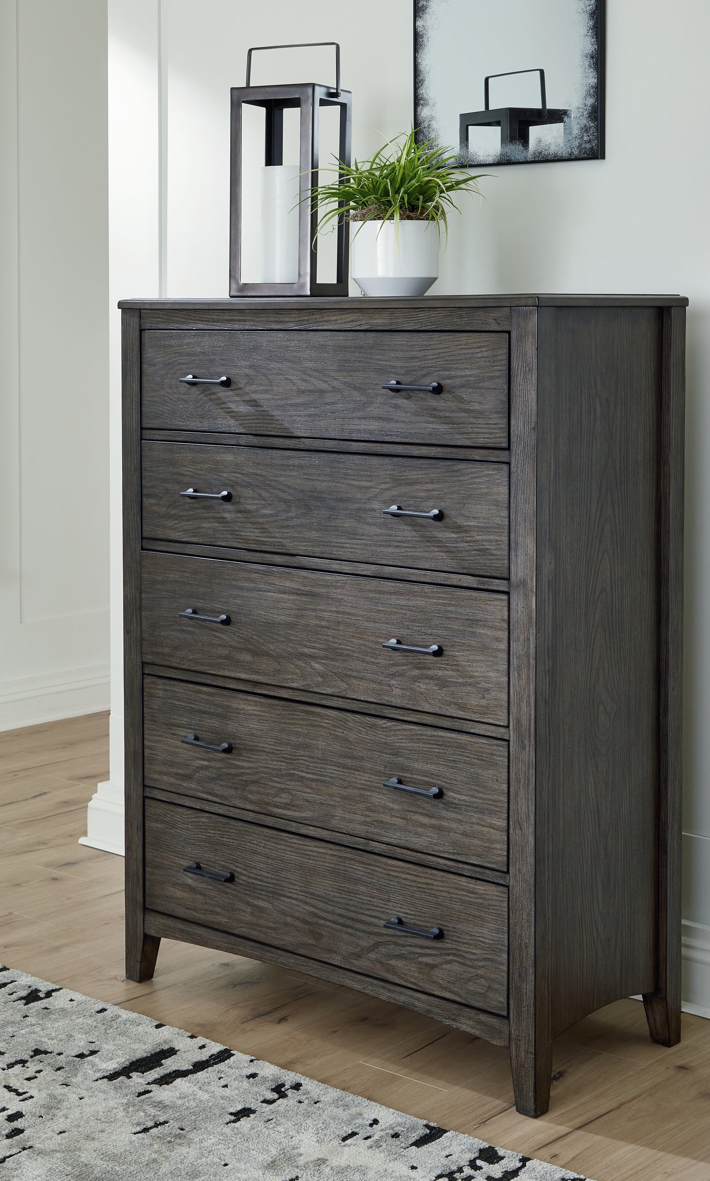 Cassel Furniture Outlet - Ashley Furniture - Montillan Bedroom - Five Drawer Chest / Grayish Brown - B651-46
