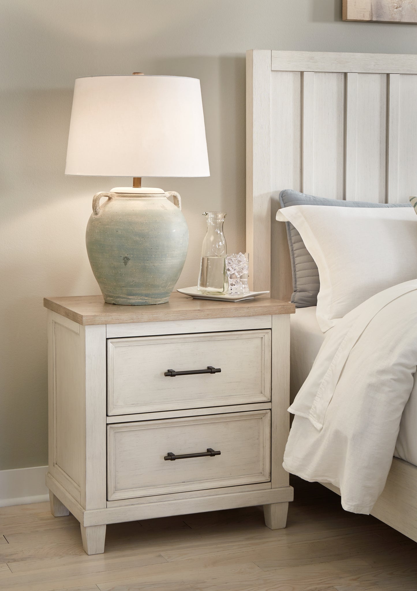 Cassel Furniture Outlet - Ashley Furniture - Shaybrock Bedroom - Two Drawer Night Stand / Antique White/Brown - B683-92