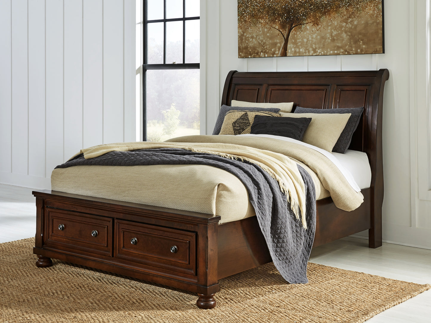 Cassel Furniture Outlet - Ashley Furniture - Porter Bedroom - Queen Sleigh Storage Bed / Rustic Brown - B697B43