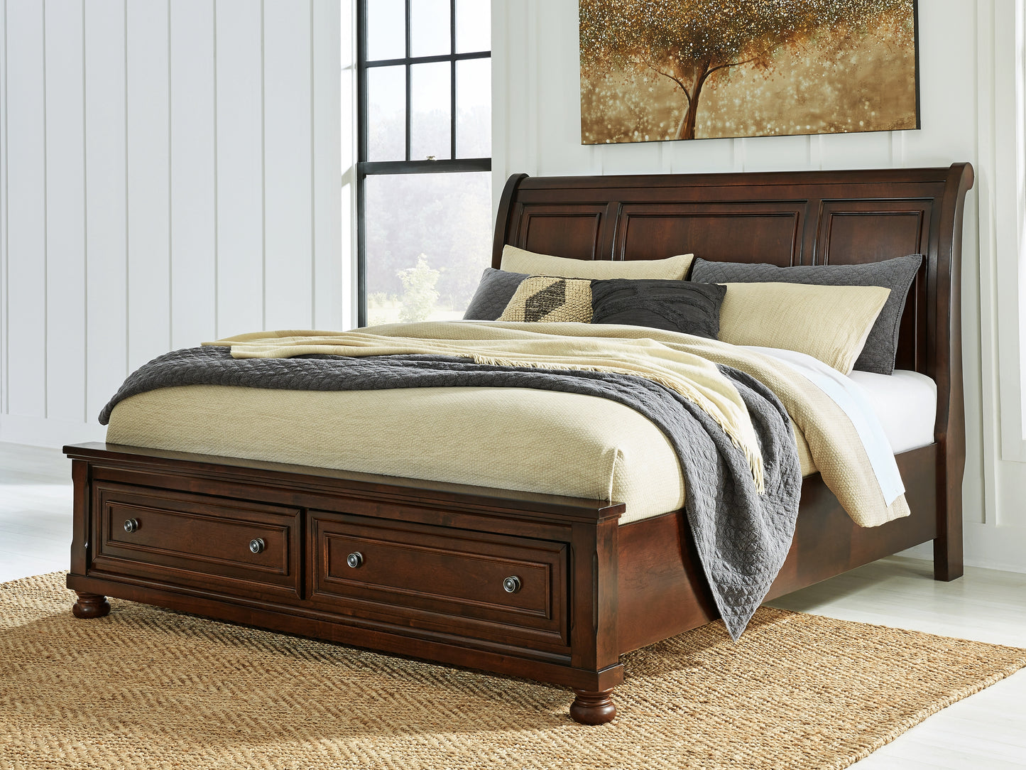 Cassel Furniture Outlet - Ashley Furniture - Porter Bedroom - King Sleigh Storage Bed / Rustic Brown - B697B45