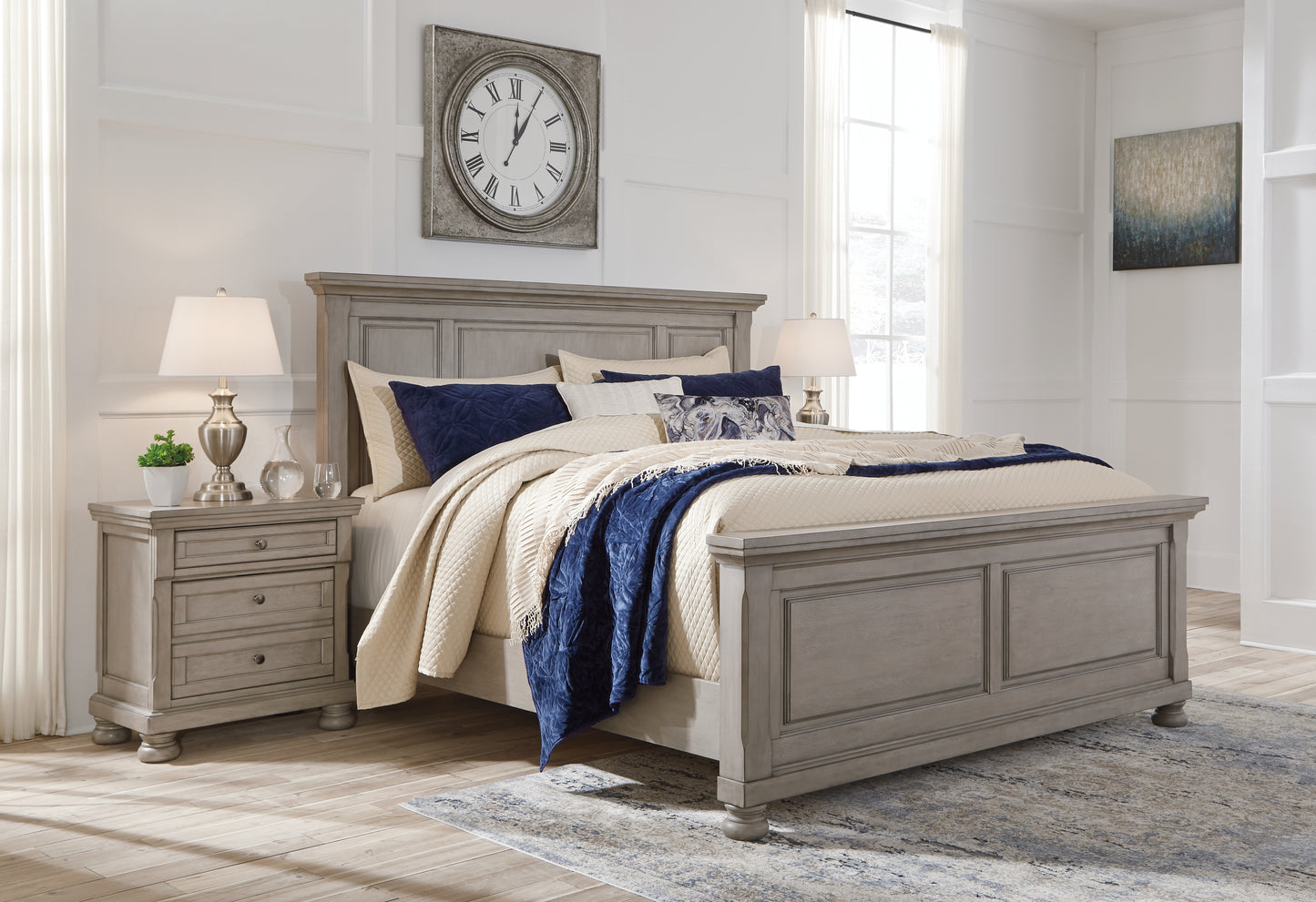 Cassel Furniture Outlet - Ashley Furniture - Lettner Bedroom - California King Panel Bed / Light Gray - B733B7