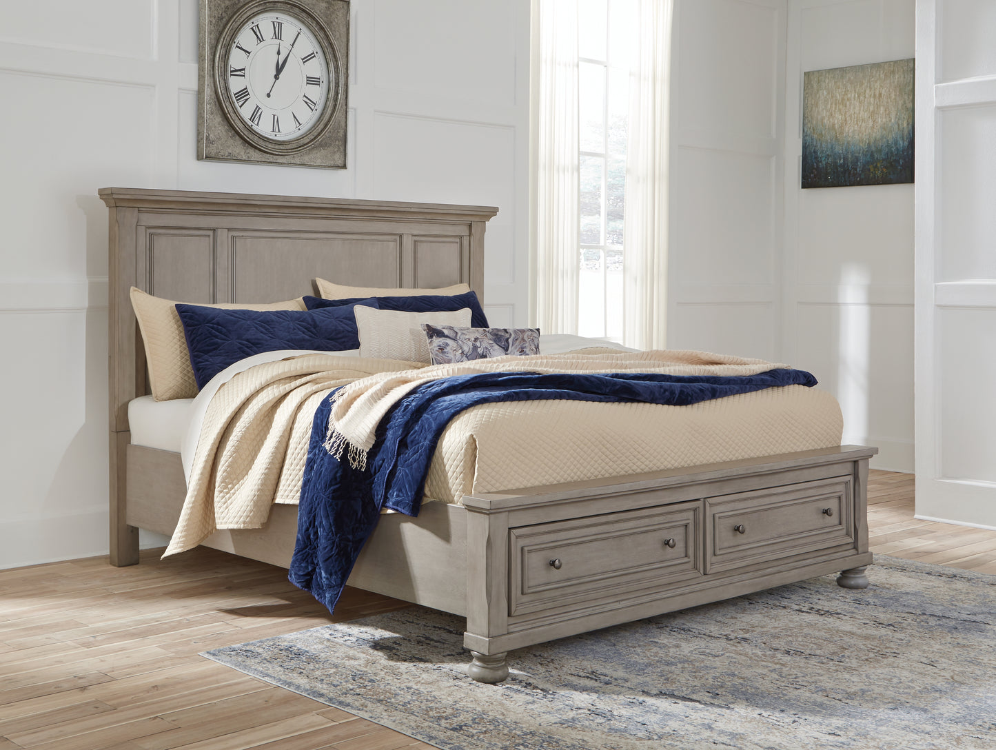 Cassel Furniture Outlet - Ashley Furniture - Lettner Bedroom - King Panel Storage Bed / Light Gray - B733B33