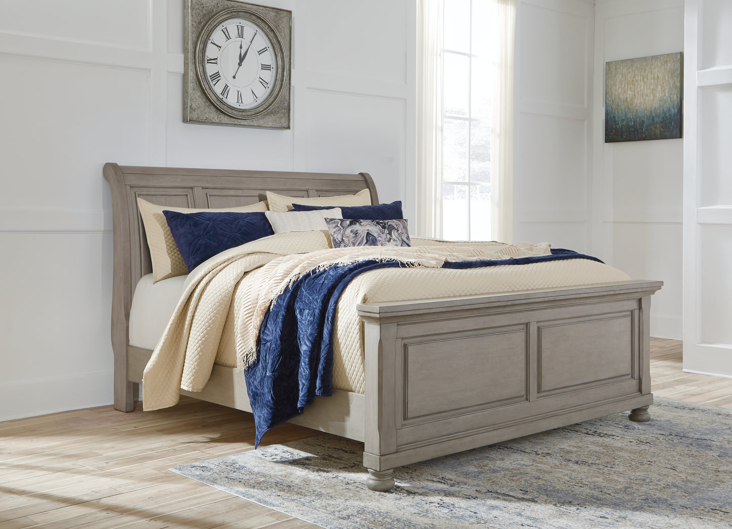 Cassel Furniture Outlet - Ashley Furniture - Lettner Bedroom - King Sleigh Bed / Light Gray - B733B34