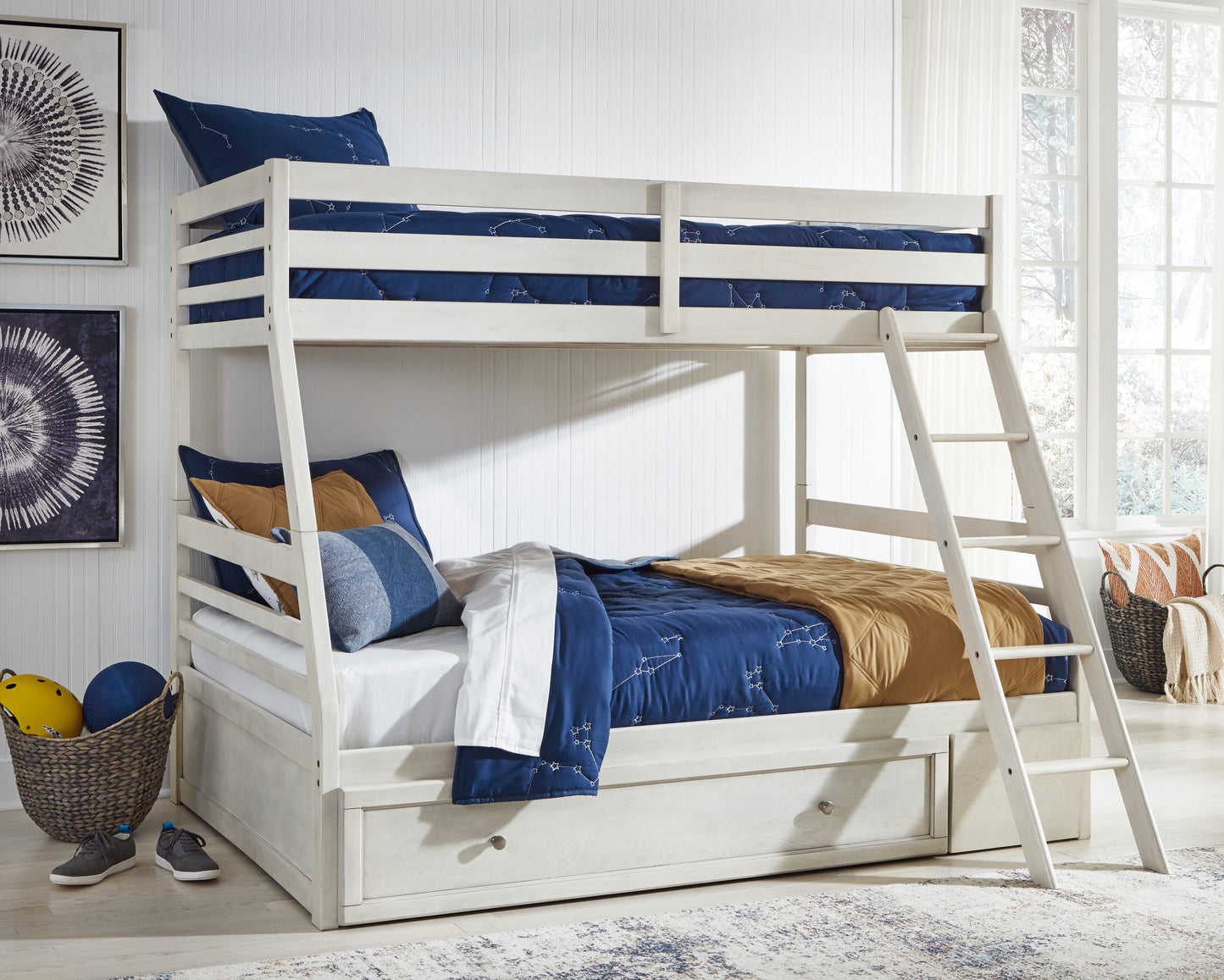 Cassel Furniture Outlet - Ashley Furniture - Robbinsdale Bedroom - Twin over Full Bunk Bed with Storage / Antique White - B742B16