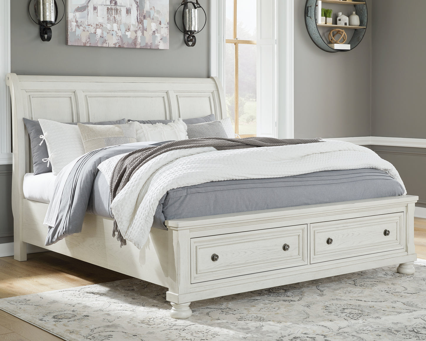 Cassel Furniture Outlet - Ashley Furniture - Robbinsdale Bedroom - Queen Sleigh Bed with Storage / Antique White - B742B3