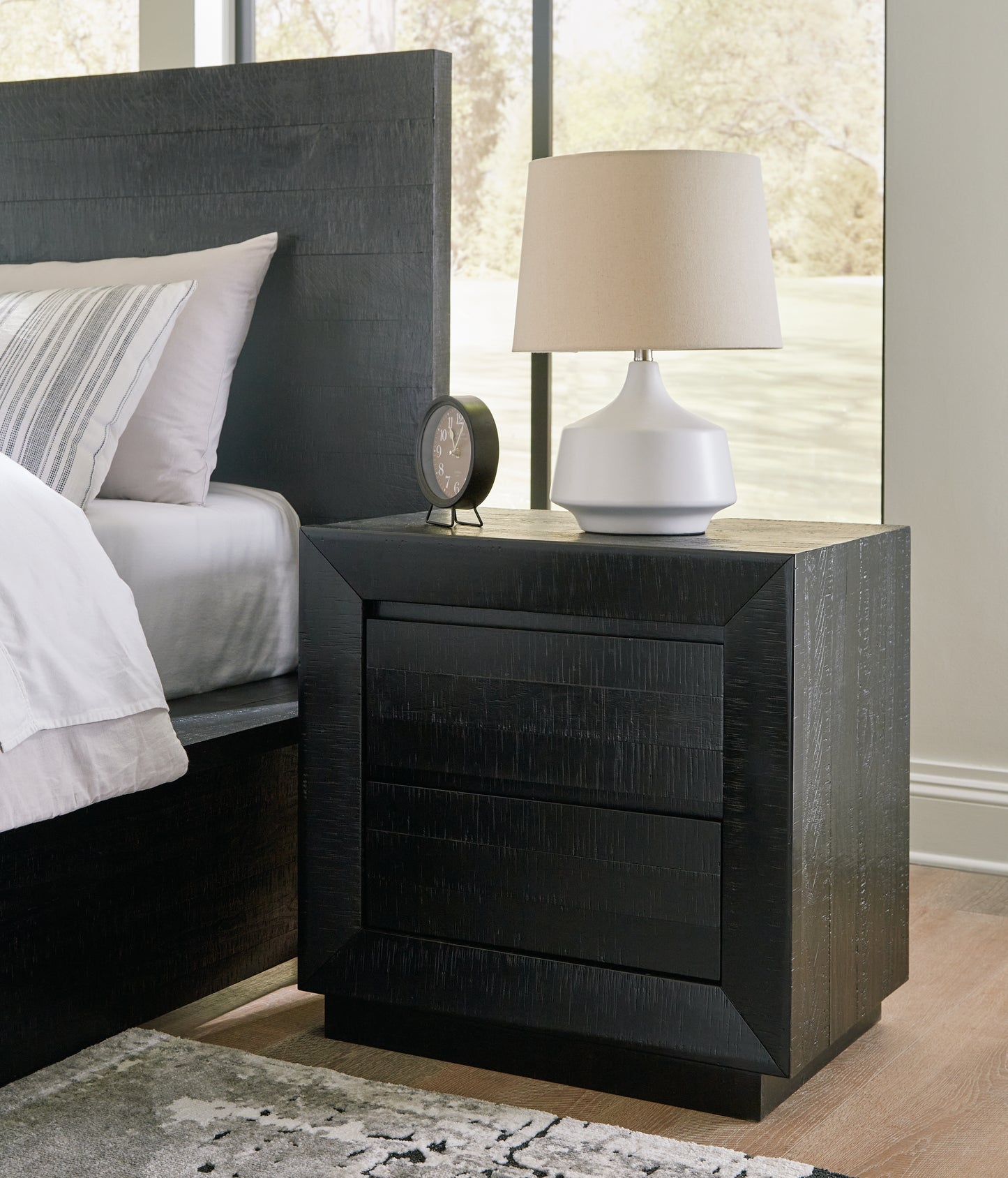 Cassel Furniture Outlet - Ashley Furniture - Londer Bedroom - Two Drawer Night Stand / Black - B768-92