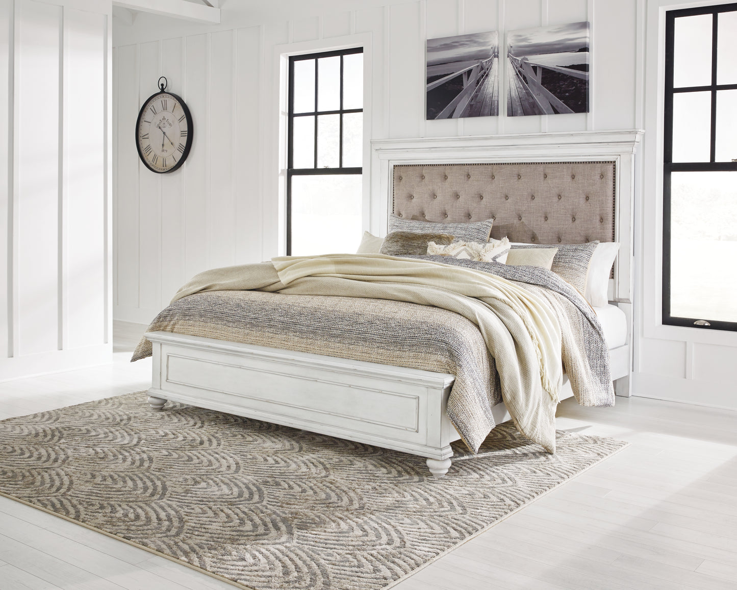 Cassel Furniture Outlet - Ashley Furniture - Kanwyn Bedroom - King Panel Bed / Whitewash - B777B10