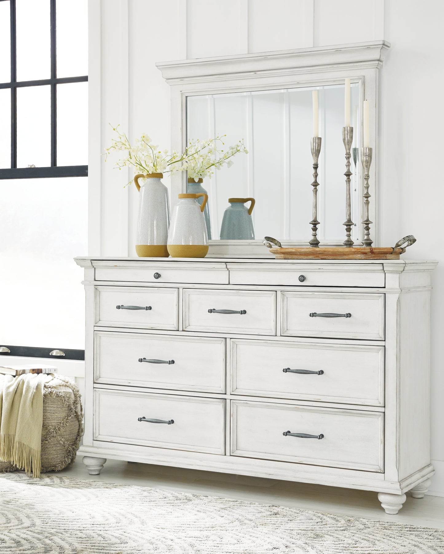 Cassel Furniture Outlet - Ashley Furniture - Kanwyn Bedroom - Dresser and Mirror / Whitewash - B777B1