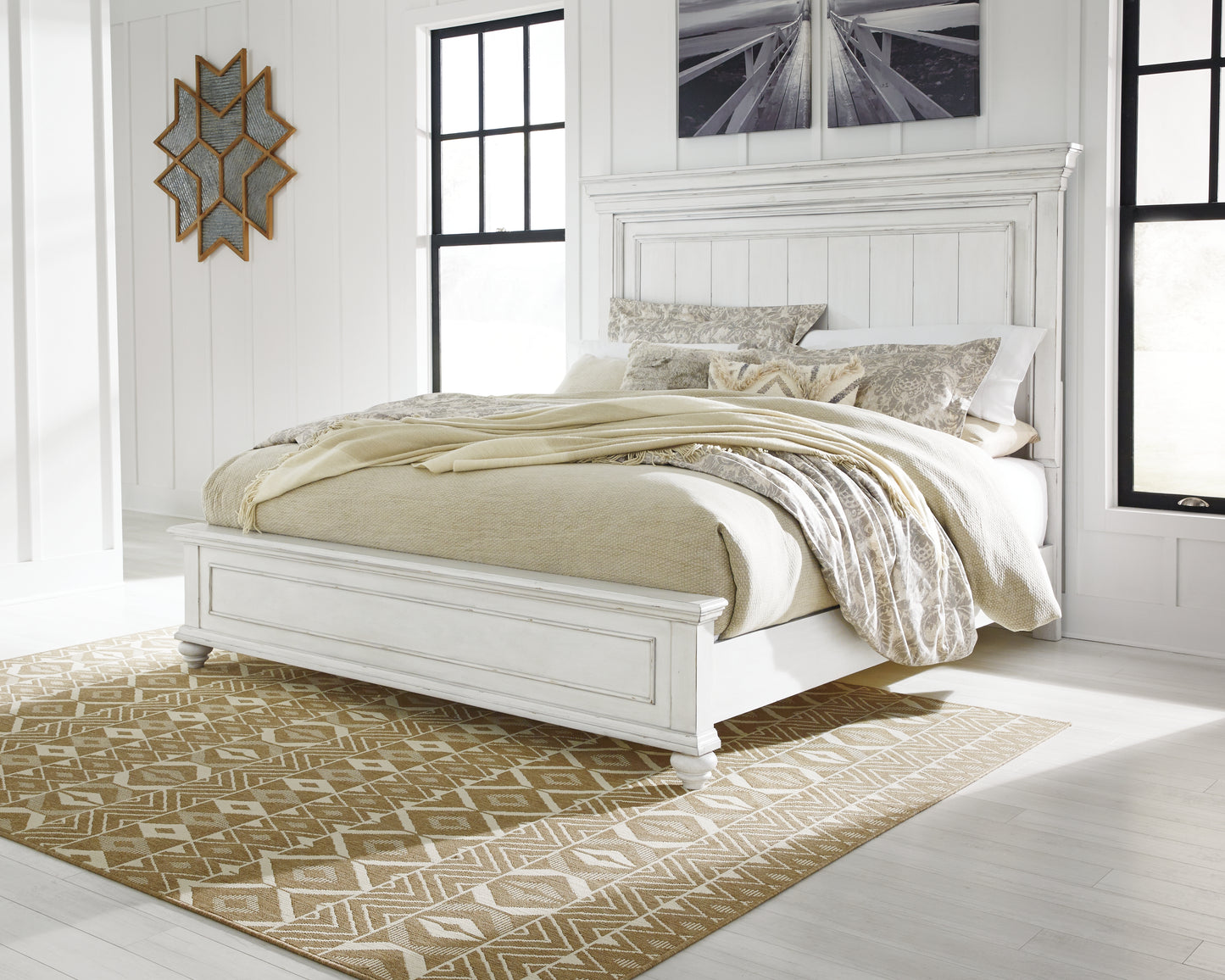 Cassel Furniture Outlet - Ashley Furniture - Kanwyn Bedroom - Queen Panel Bed / Whitewash - B777B2
