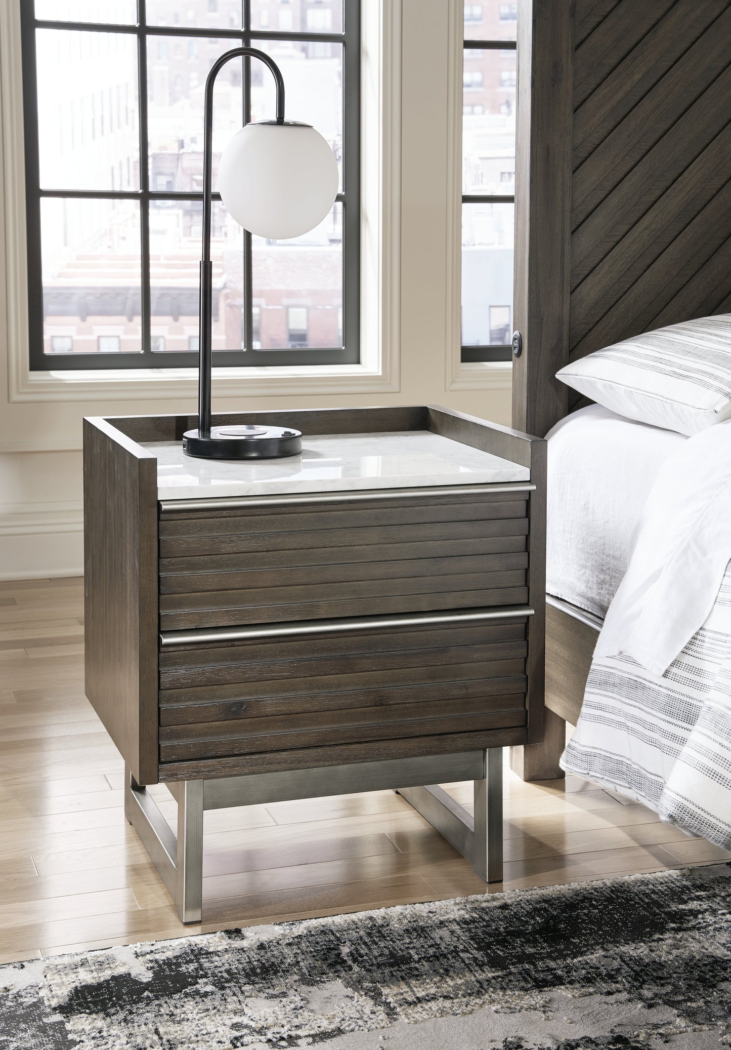 Cassel Furniture Outlet - Ashley Furniture - Arkenton Bedroom - Two Drawer Night Stand / Grayish Brown/White - B786-92