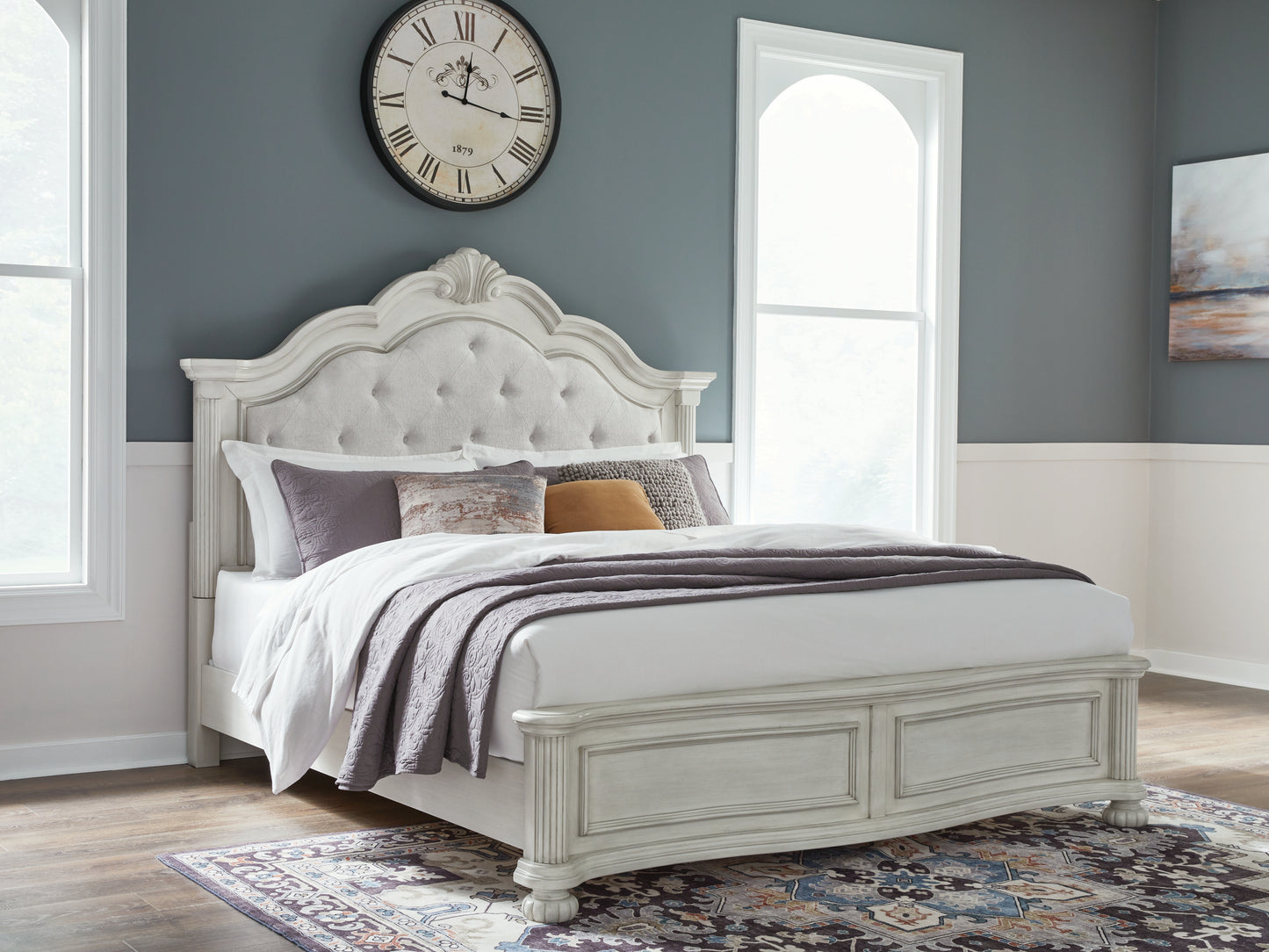 Cassel Furniture Outlet - Ashley Furniture - Montelaine Bedroom - California King Upholstered Panel Bed / Antique White - B795B7