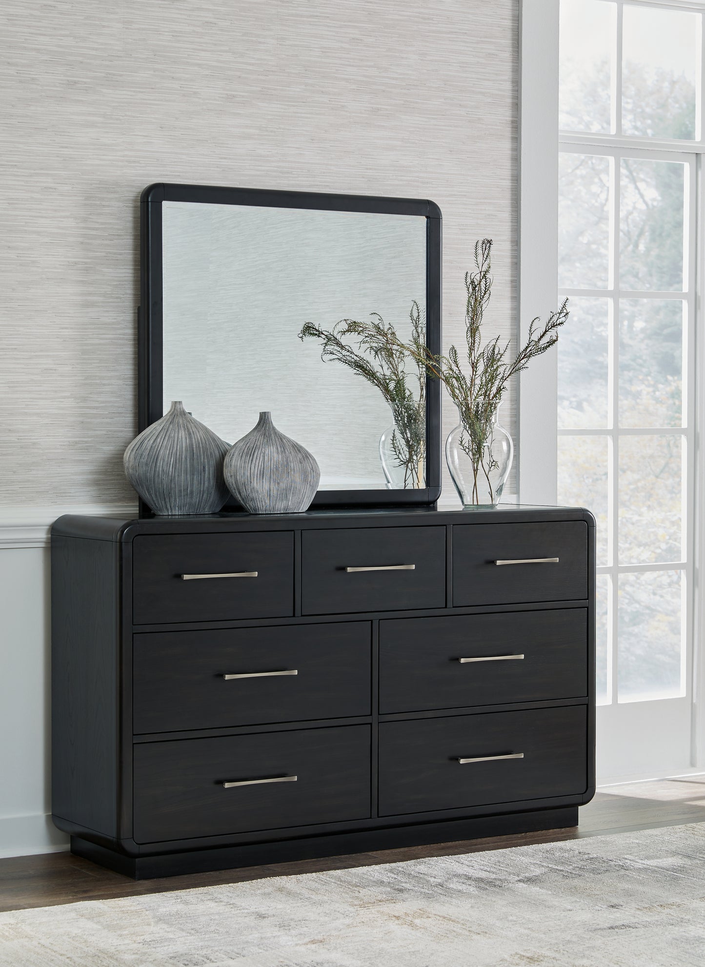 Cassel Furniture Outlet - Ashley Furniture - Rowanbeck Bedroom - Dresser and Mirror / Black - B821B1