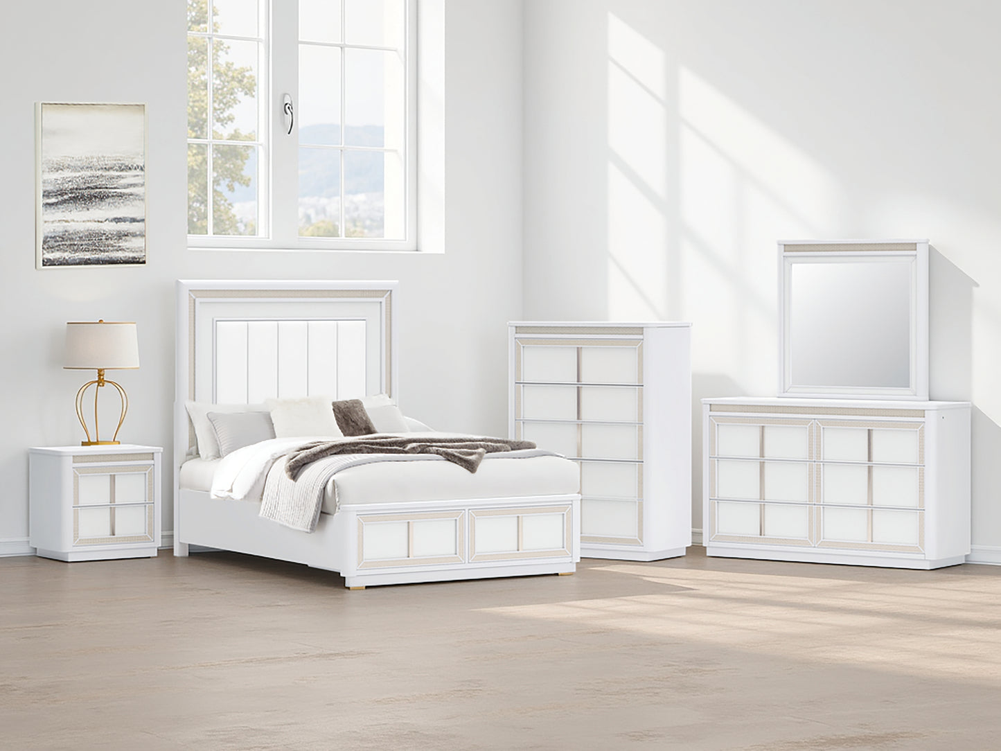 Cassel Furniture Outlet - Ashley Furniture - Chalanna Bedroom - Queen Upholstered Storage Bed / White - B822B2