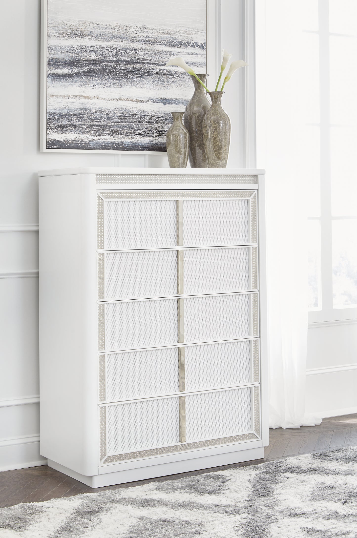 Cassel Furniture Outlet - Ashley Furniture - Chalanna Bedroom - Five Drawer Chest / White - B822-46