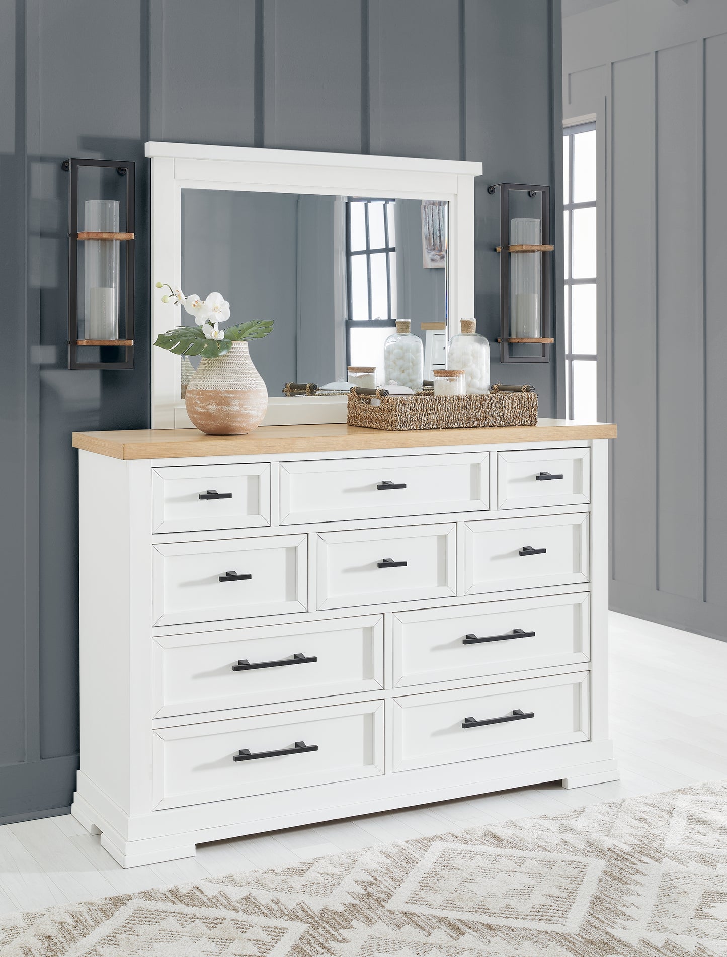 Cassel Furniture Outlet - Ashley Furniture - Ashbryn Bedroom - Dresser and Mirror / White/Natural - B844B1