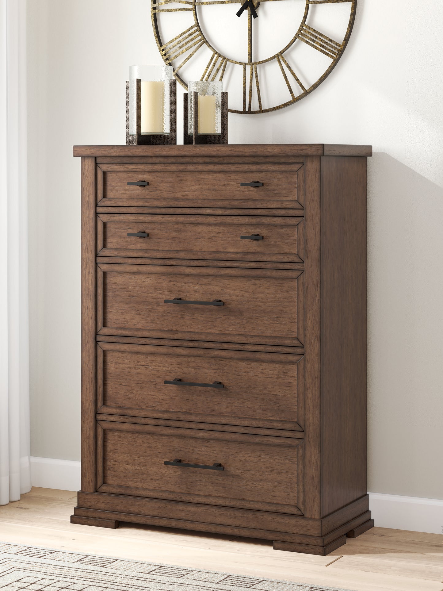 Cassel Furniture Outlet - Ashley Furniture - Taffenbrook Bedroom - Five Drawer Chest / Medium Brown - B849-46