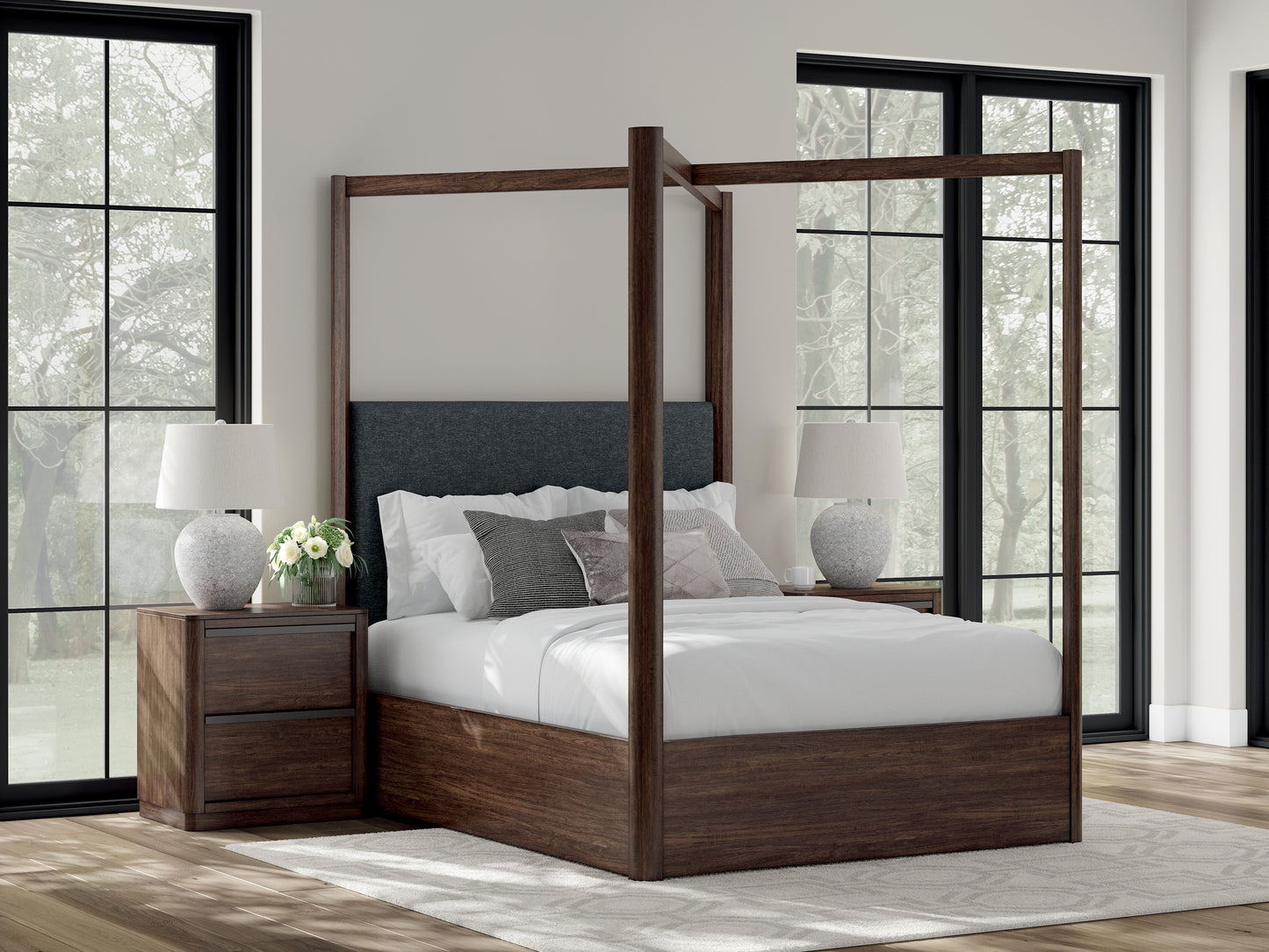 Cassel Furniture Outlet - Ashley Furniture - Dilenno Bedroom - Queen Canopy Bed / Dark Brown - PCB857B2