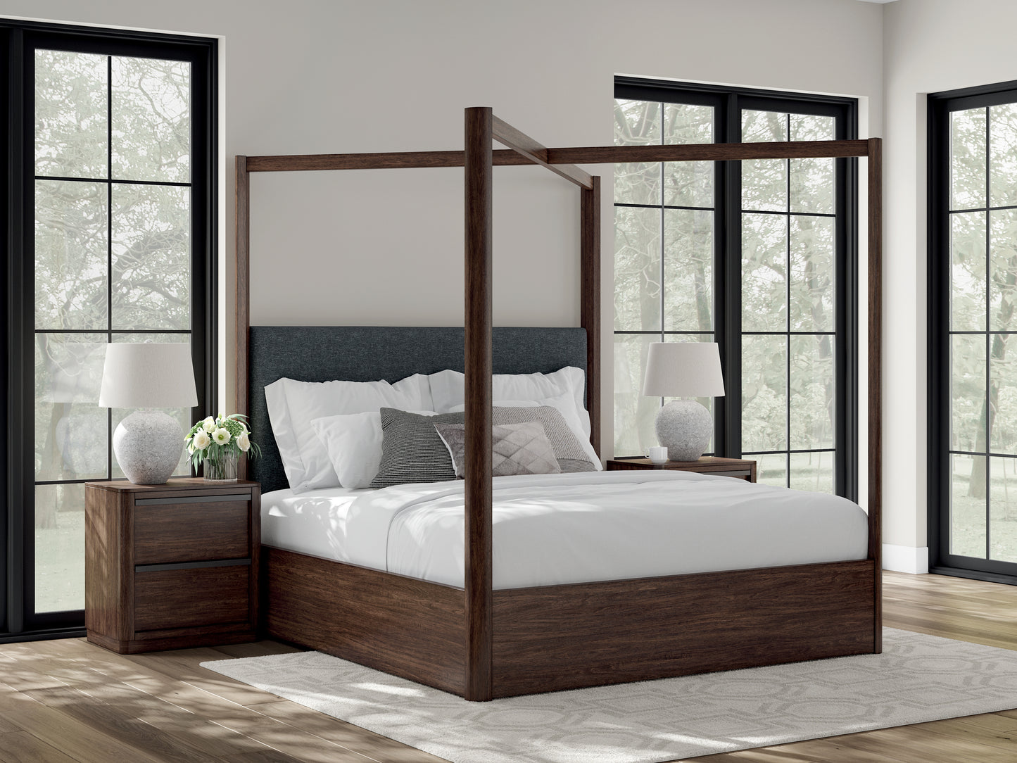 Cassel Furniture Outlet - Ashley Furniture - Dilenno Bedroom - King Canopy Bed / Dark Brown - PCB857B6