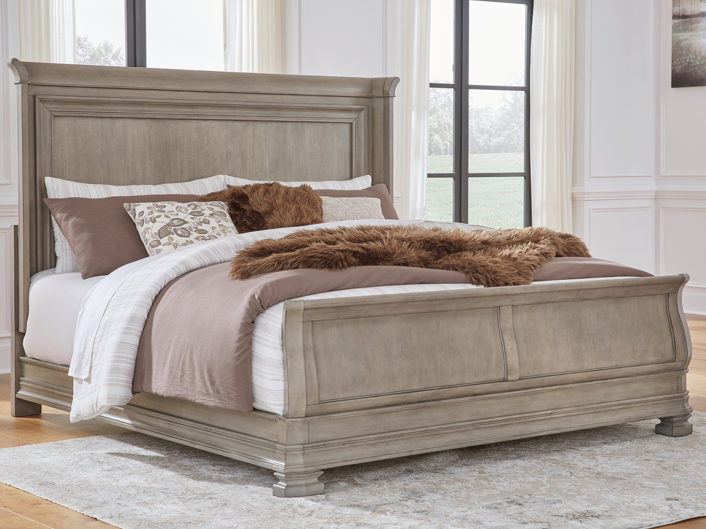 Cassel Furniture Outlet - Ashley Furniture - Lexorne Bedroom - King Sleigh Bed / Gray - B924B4