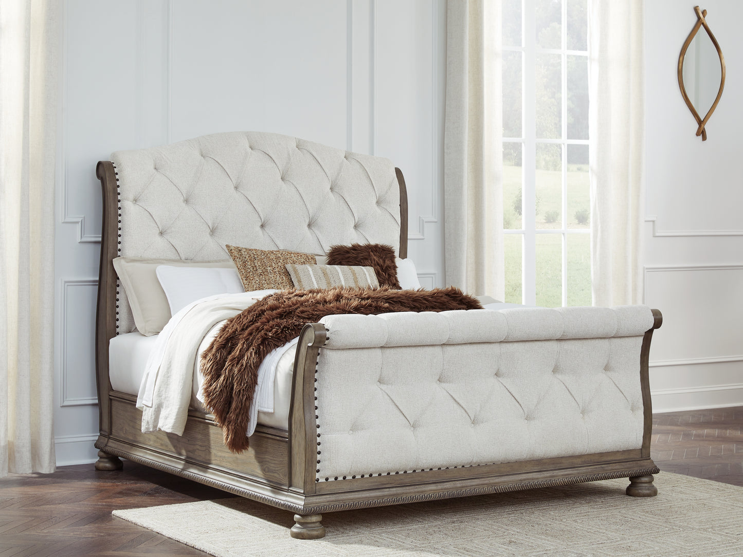 Cassel Furniture Outlet - Ashley Furniture - Ardenfield Bedroom - Queen Upholstered Sleigh Bed / Light Brown - B944B2