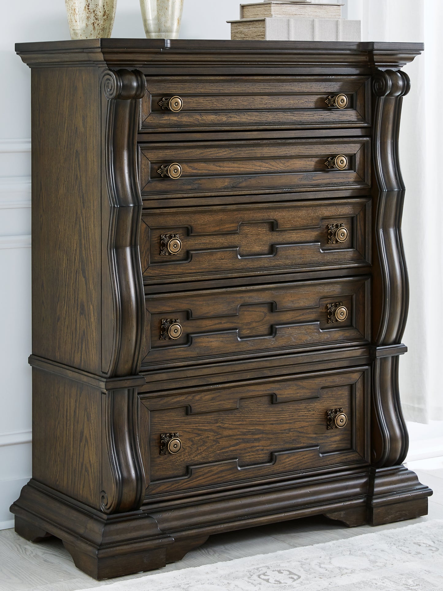Cassel Furniture Outlet - Ashley Furniture - Maylee Bedroom - Five Drawer Chest / Dark Brown - B947-46