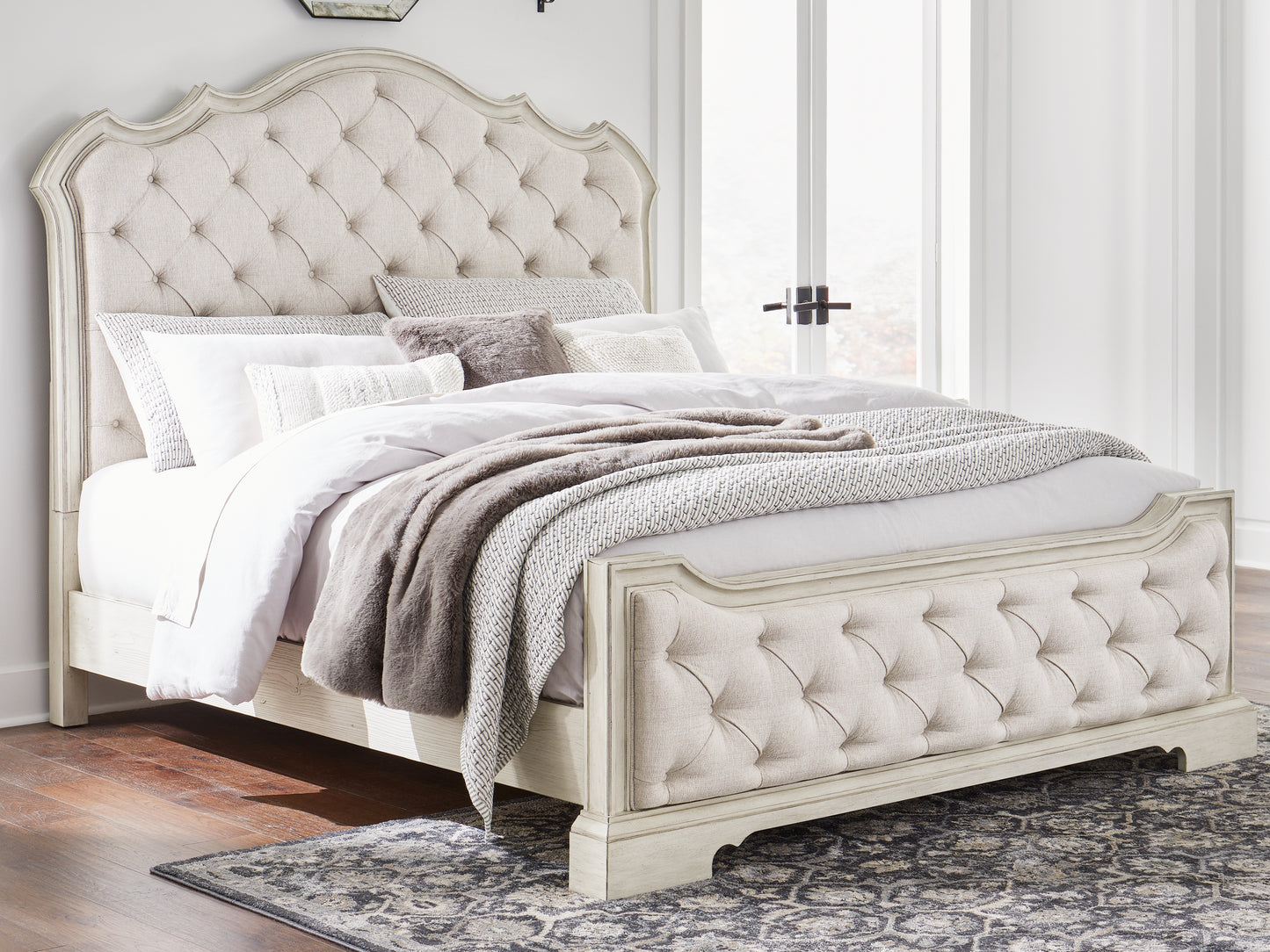 Cassel Furniture Outlet - Ashley Furniture - Arlendyne Bedroom - California King Upholstered Bed / Antique White - B980B5