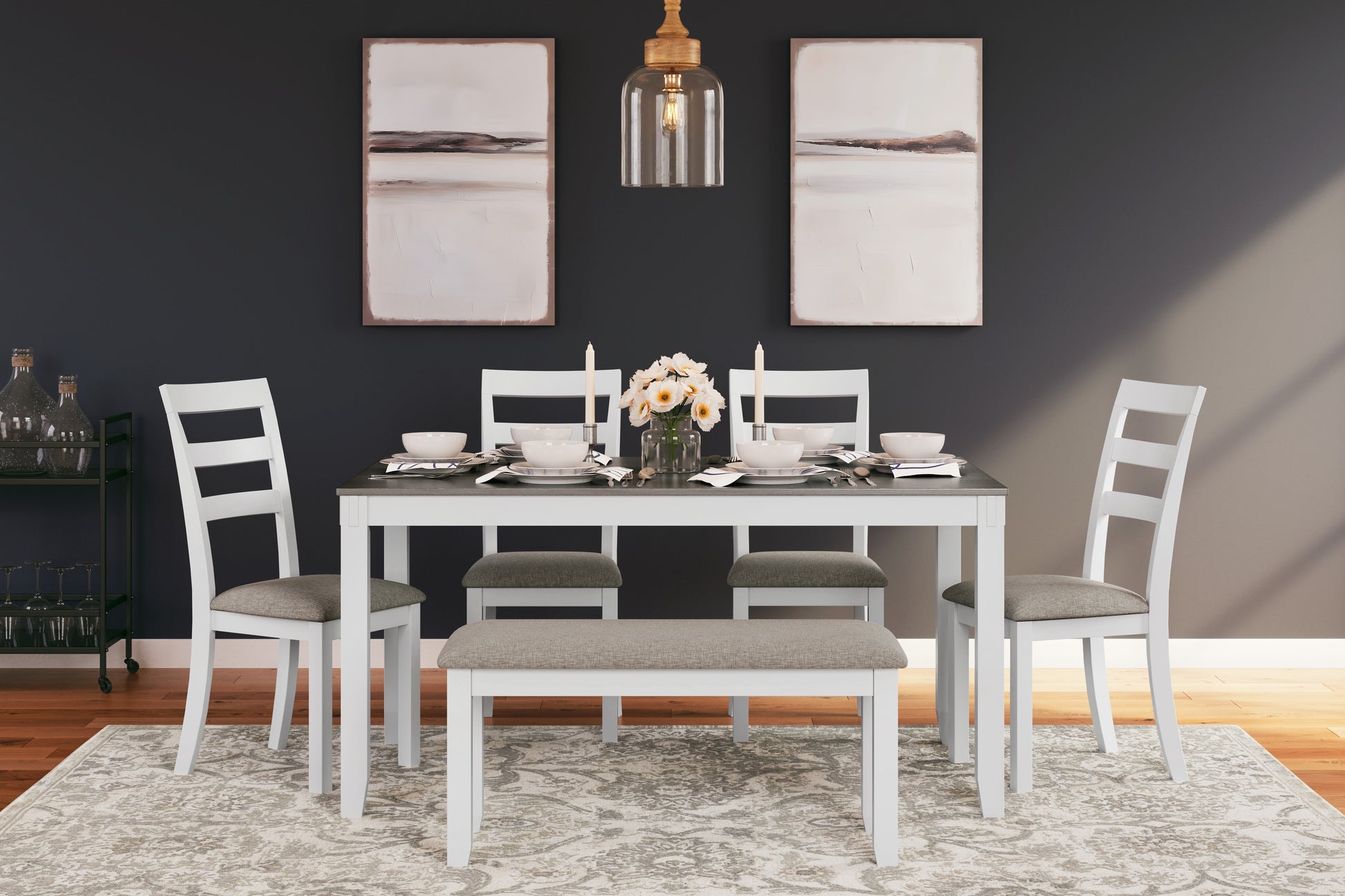 Cassel Furniture Outlet - Ashley Furniture - Stonehollow Dining Room - RECT DRM Table Set (6/CN) / White/Gray - D382-325