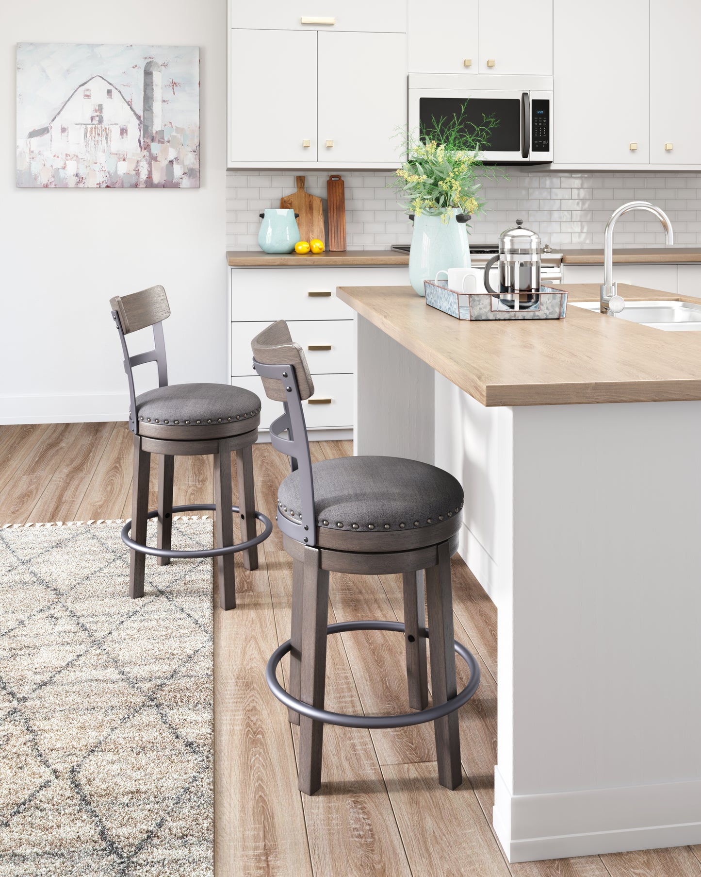 Cassel Furniture Outlet - Ashley Furniture - Caitbrook Dining Room - UPH Swivel Barstool (1/CN) / Gray - D388-224