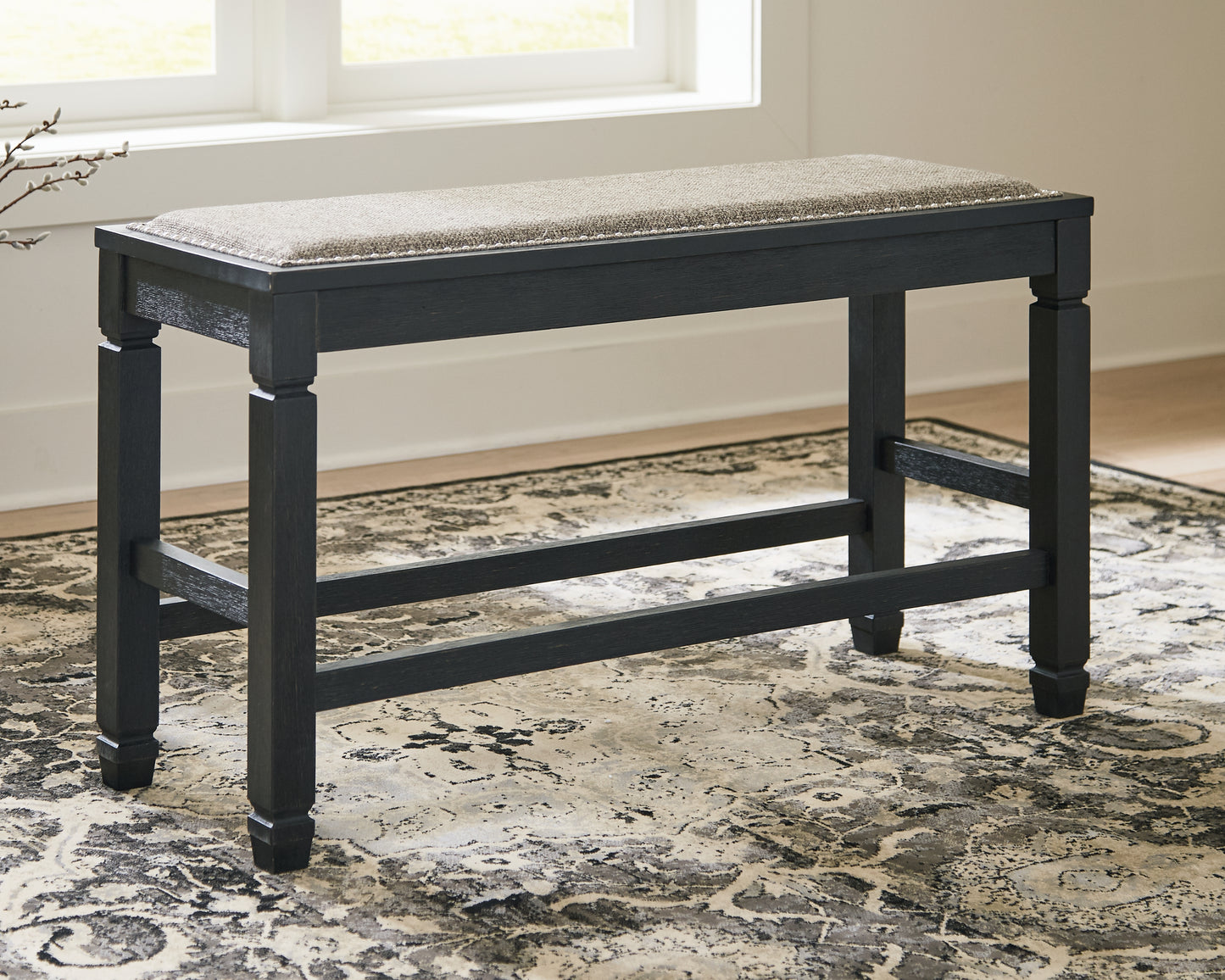 Cassel Furniture Outlet - Ashley Furniture - Tyler Creek Dining Room - DBL Counter UPH Bench (1/CN) / Antique Black / 42"W x 15"D x 24"H - D736-09