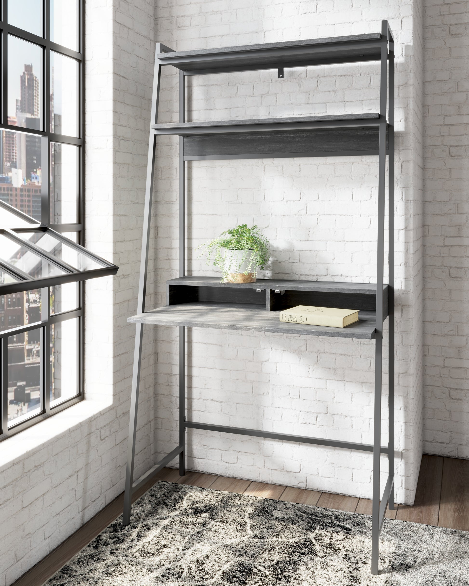 Cassel Furniture Outlet - Ashley Furniture - Yarlow Office Desk - Home Office Desk and Shelf / Black - H215-27