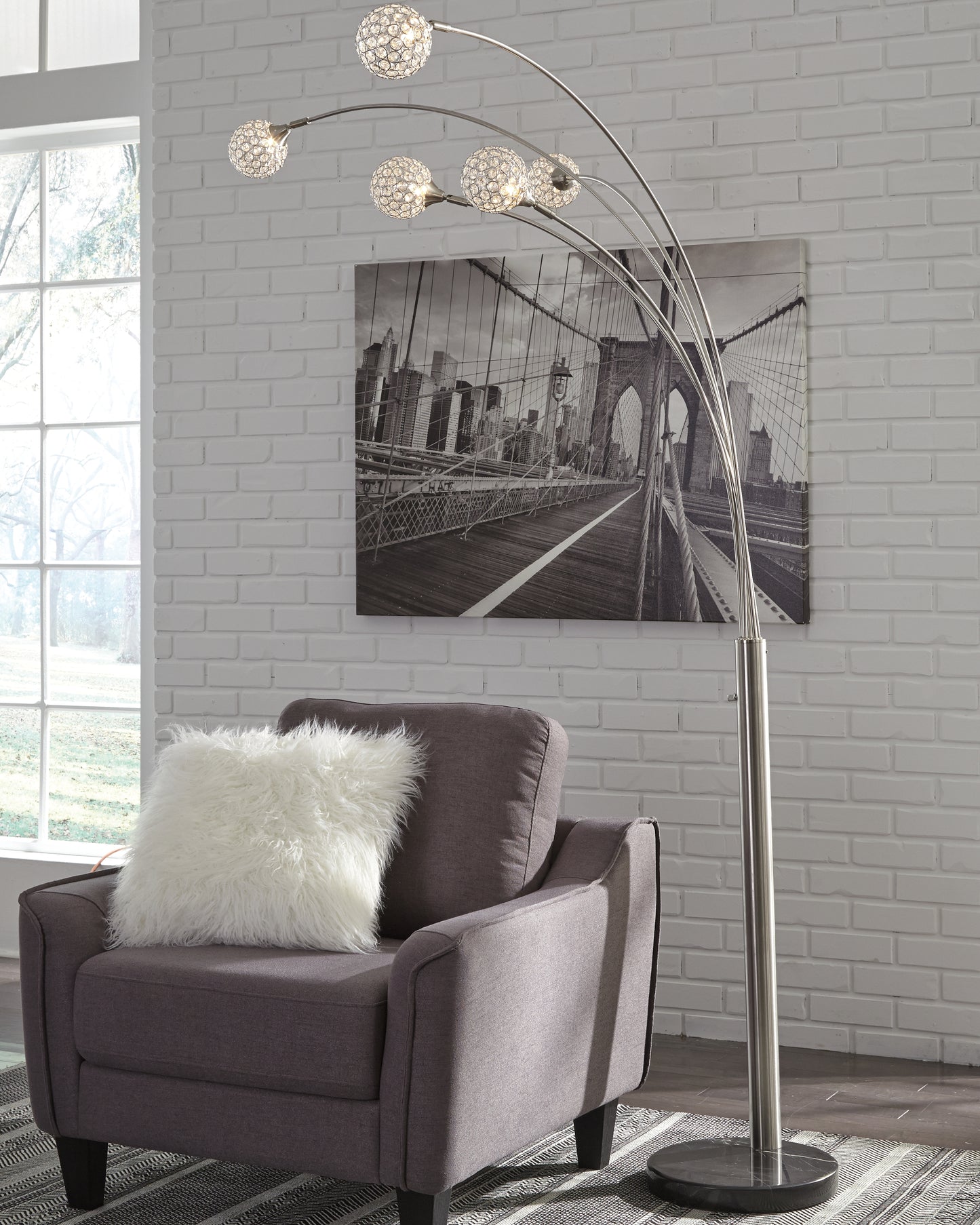 Cassel Furniture Outlet - Ashley Furniture - Winter Lighting - Metal Arc Lamp (1/CN) / Silver Finish - L725089