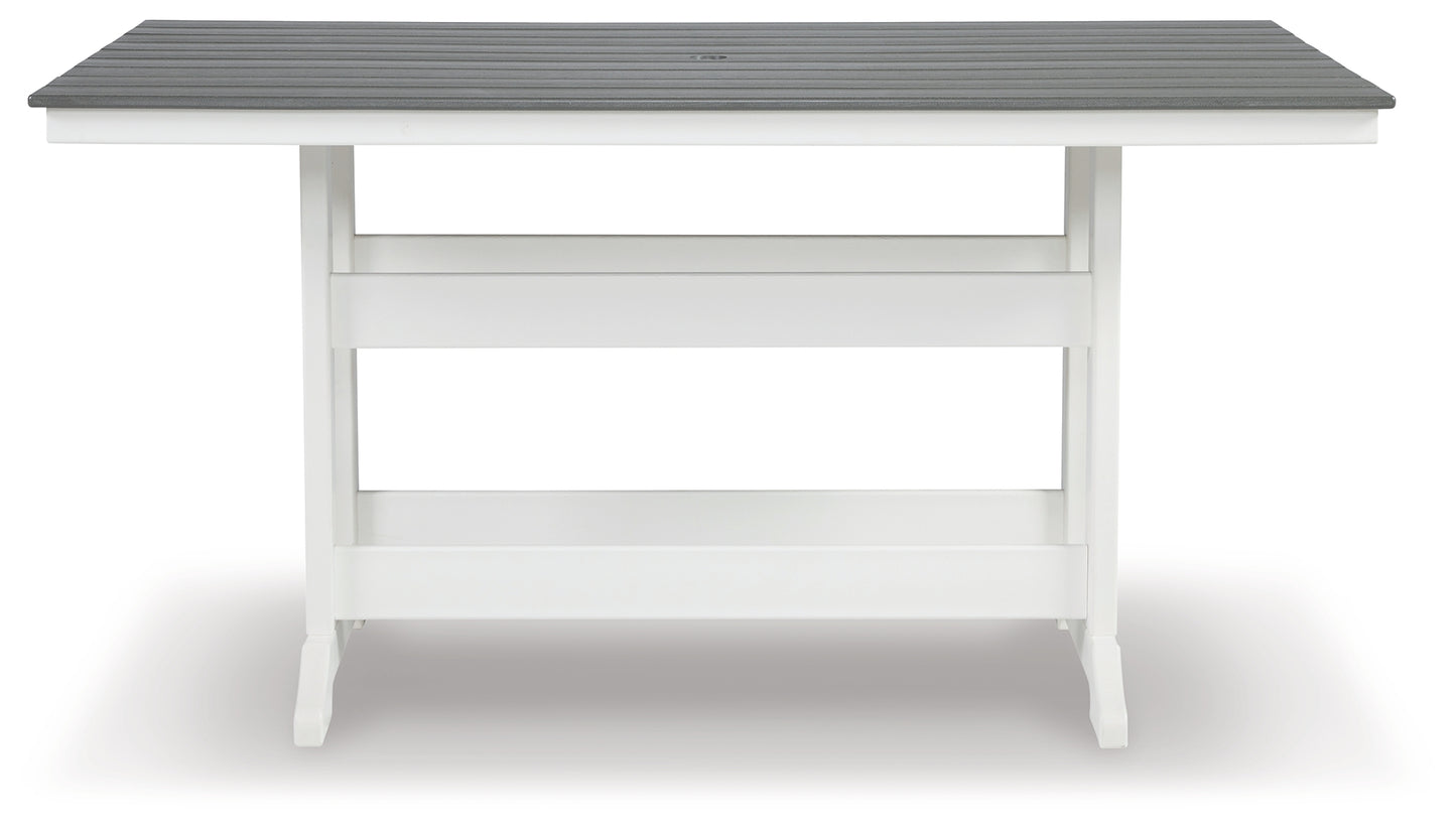 Cassel Furniture Outlet - Ashley Furniture - Transville Outdoor - RECT COUNTER TABLE W/UMB OPT / Gray/White - P210-642