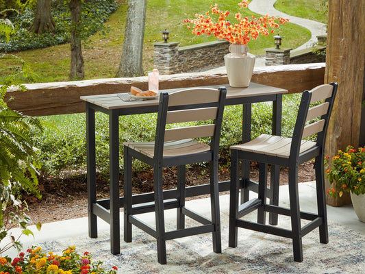 Cassel Furniture Outlet - Ashley Furniture - Shoreline Beach Outdoor - Counter Table Set (3/CN) / Black/Beige - PCP221-113