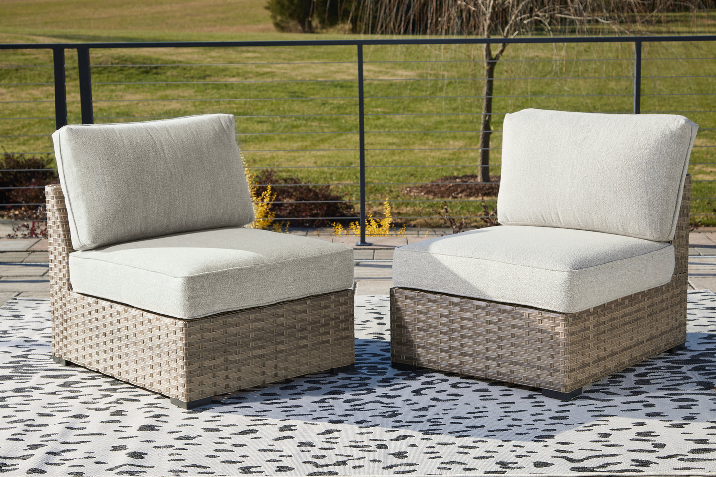 Cassel Furniture Outlet - Ashley Furniture - Calworth Outdoor - Armless Chair w/Cushion (Set of 2) / Beige - P458-846