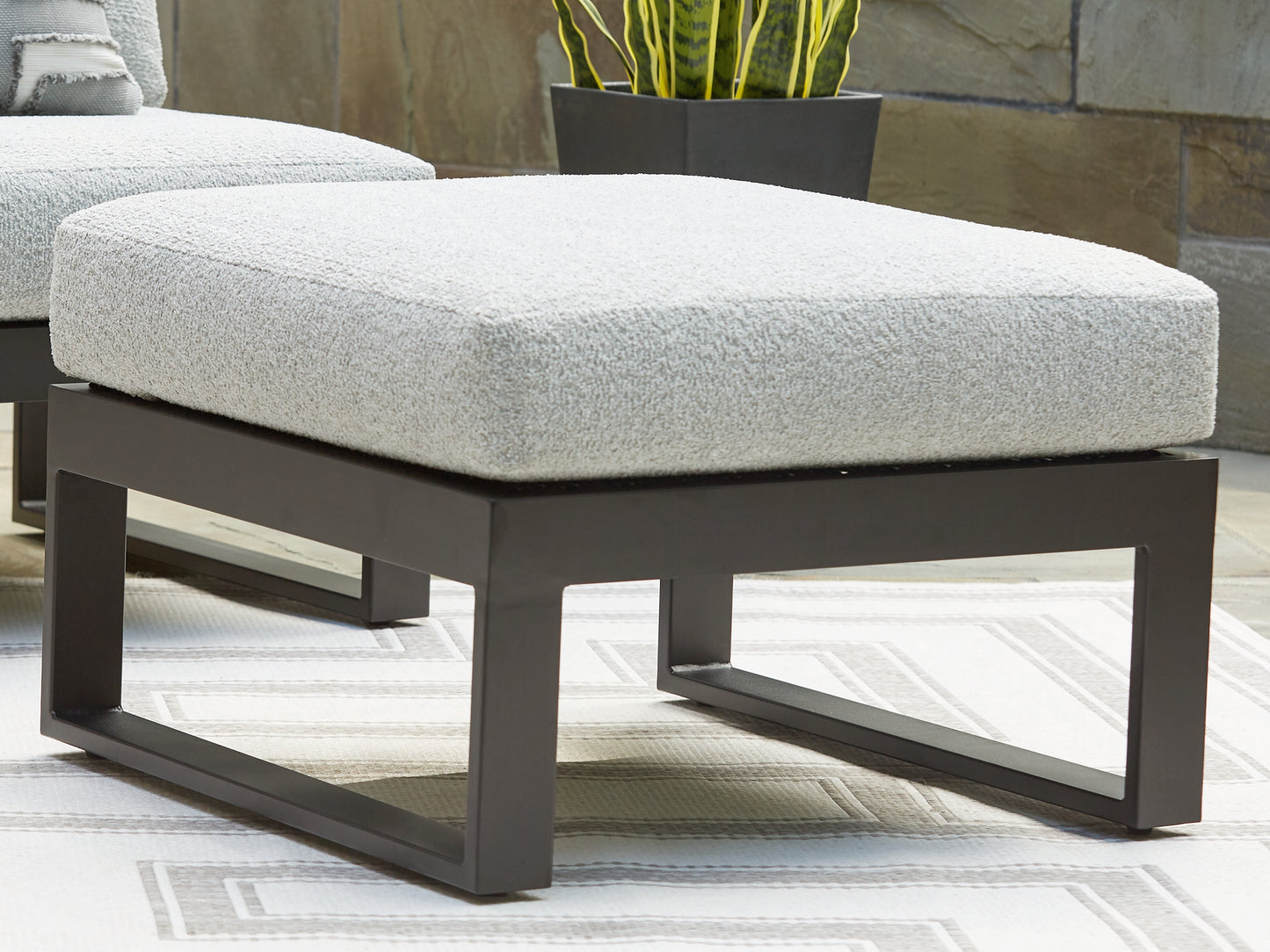 Cassel Furniture Outlet - Ashley Furniture - Beachloft Outdoor - Ottoman with Cushion / Black/Gray - P490-814