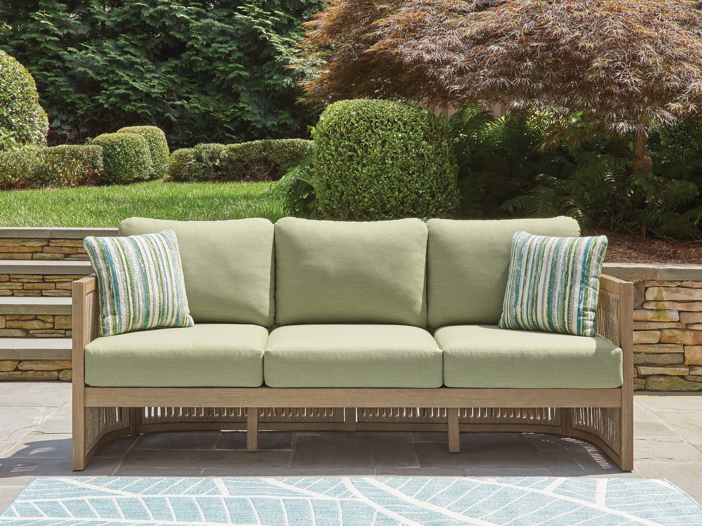 Cassel Furniture Outlet - Ashley Furniture - Serena Shores Outdoor - Sofa with Cushion / Beige/Green - PCP604-838