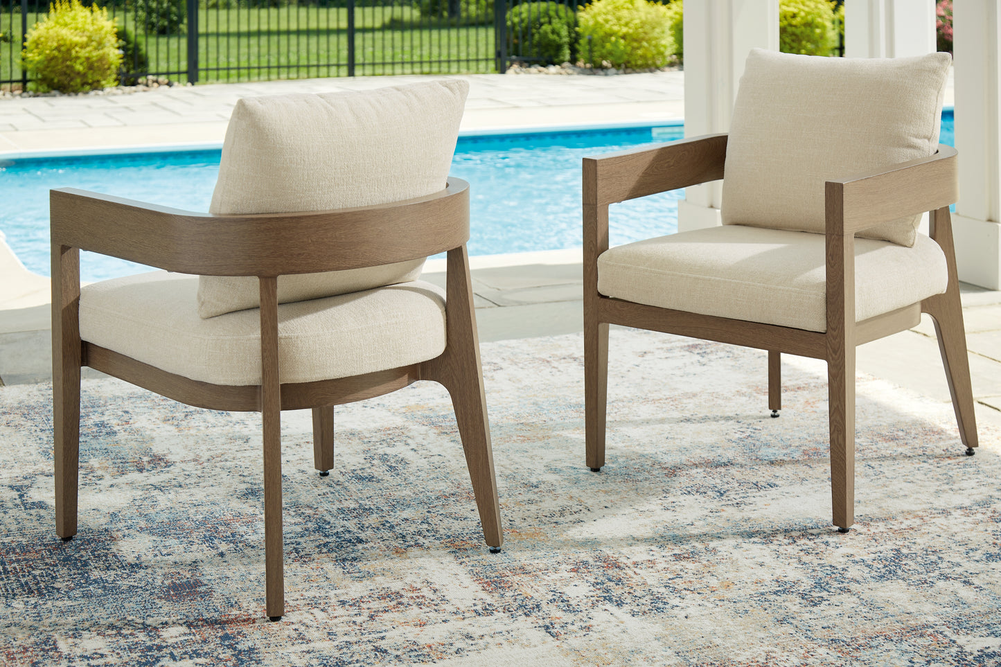 Cassel Furniture Outlet - Ashley Furniture - Serene Bay Outdoor - Arm Chair With Cushion (Set of 2) / Dark Brown/White - P671-601A
