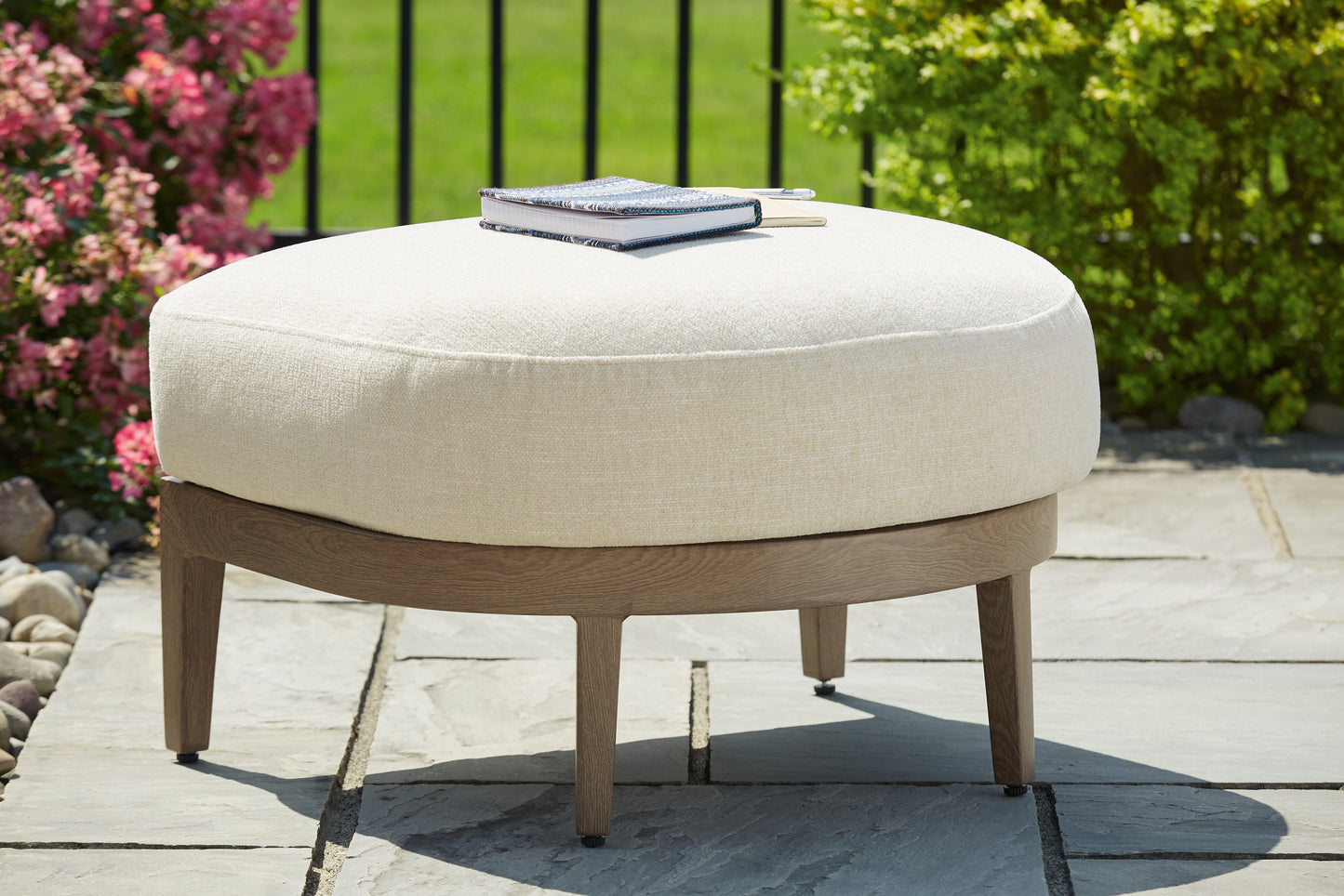 Cassel Furniture Outlet - Ashley Furniture - Serene Bay Outdoor - Ottoman with Cushion / Dark Brown/White - P671-814