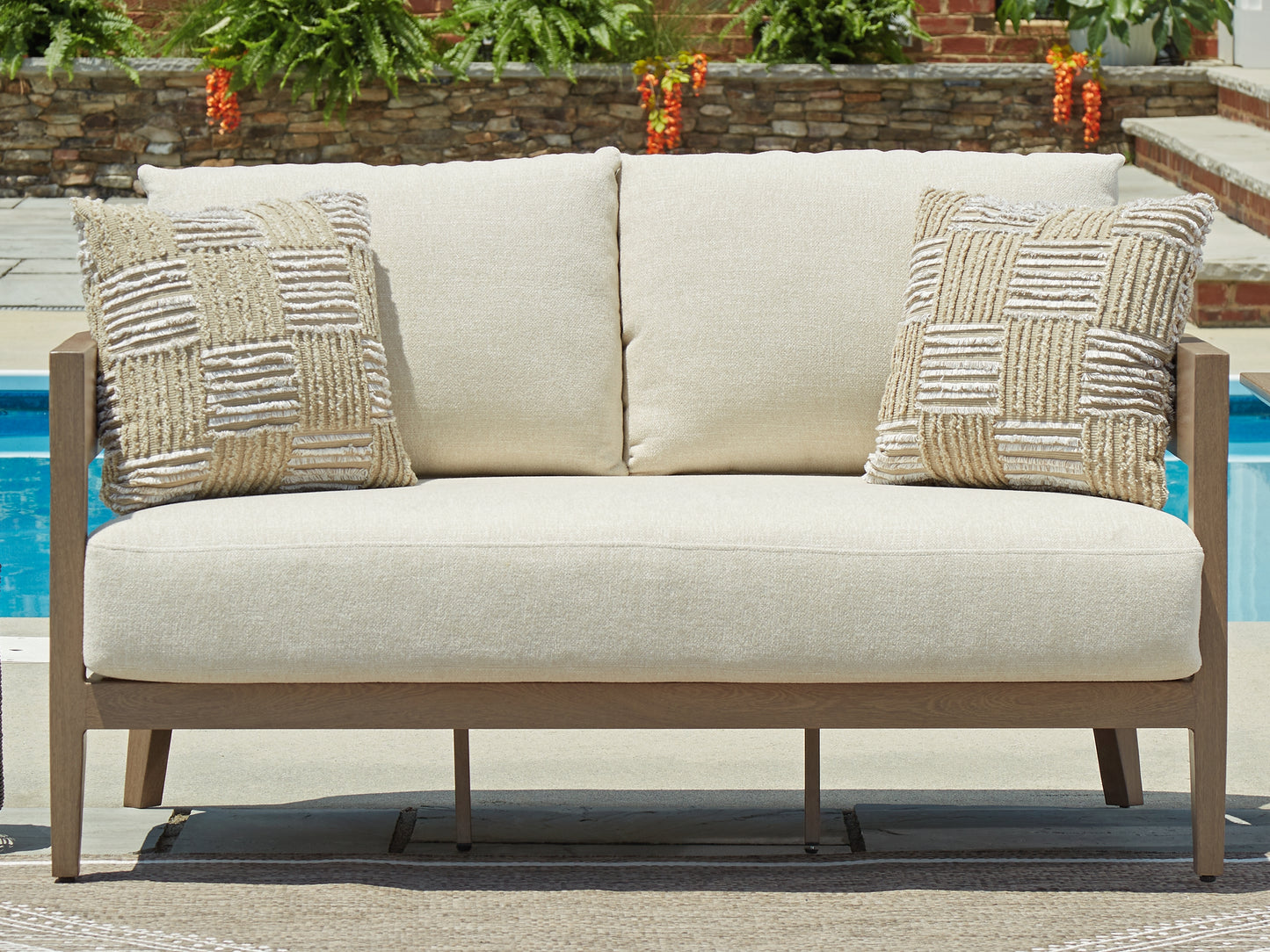 Cassel Furniture Outlet - Ashley Furniture - Serene Bay Outdoor - Loveseat w/Cushion / Dark Brown/White - P671-835