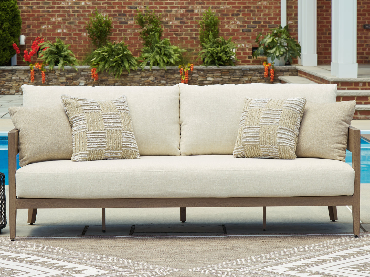 Cassel Furniture Outlet - Ashley Furniture - Serene Bay Outdoor - Sofa with Cushion / Dark Brown/White - P671-838