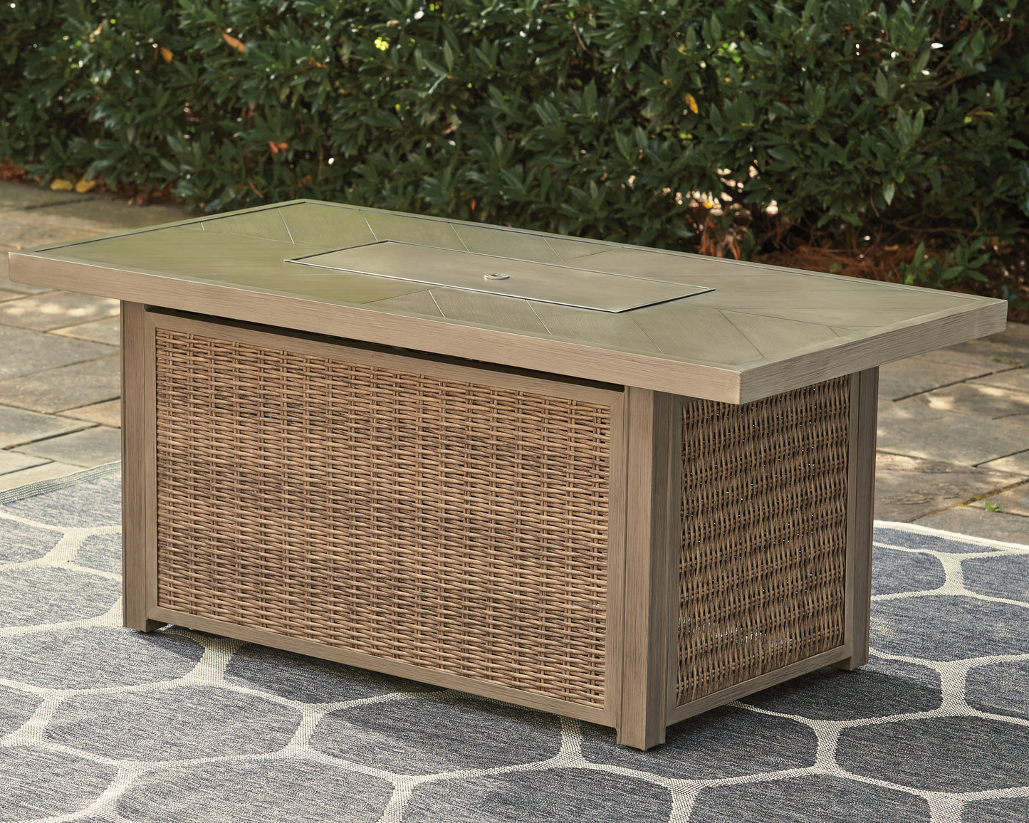 Cassel Furniture Outlet - Ashley Furniture - Beachcroft Outdoor - Rectangular Fire Pit Table / Beige - P791-773
