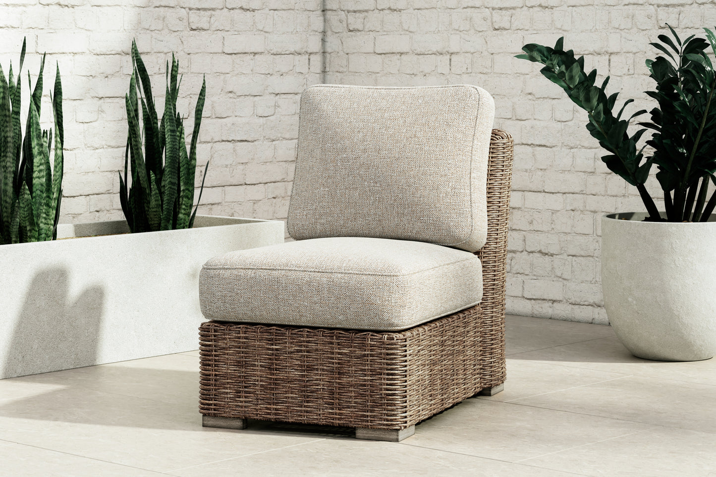 Cassel Furniture Outlet - Ashley Furniture - Beachcroft Outdoor - Armless Chair w/Cushion / Beige - P791-846