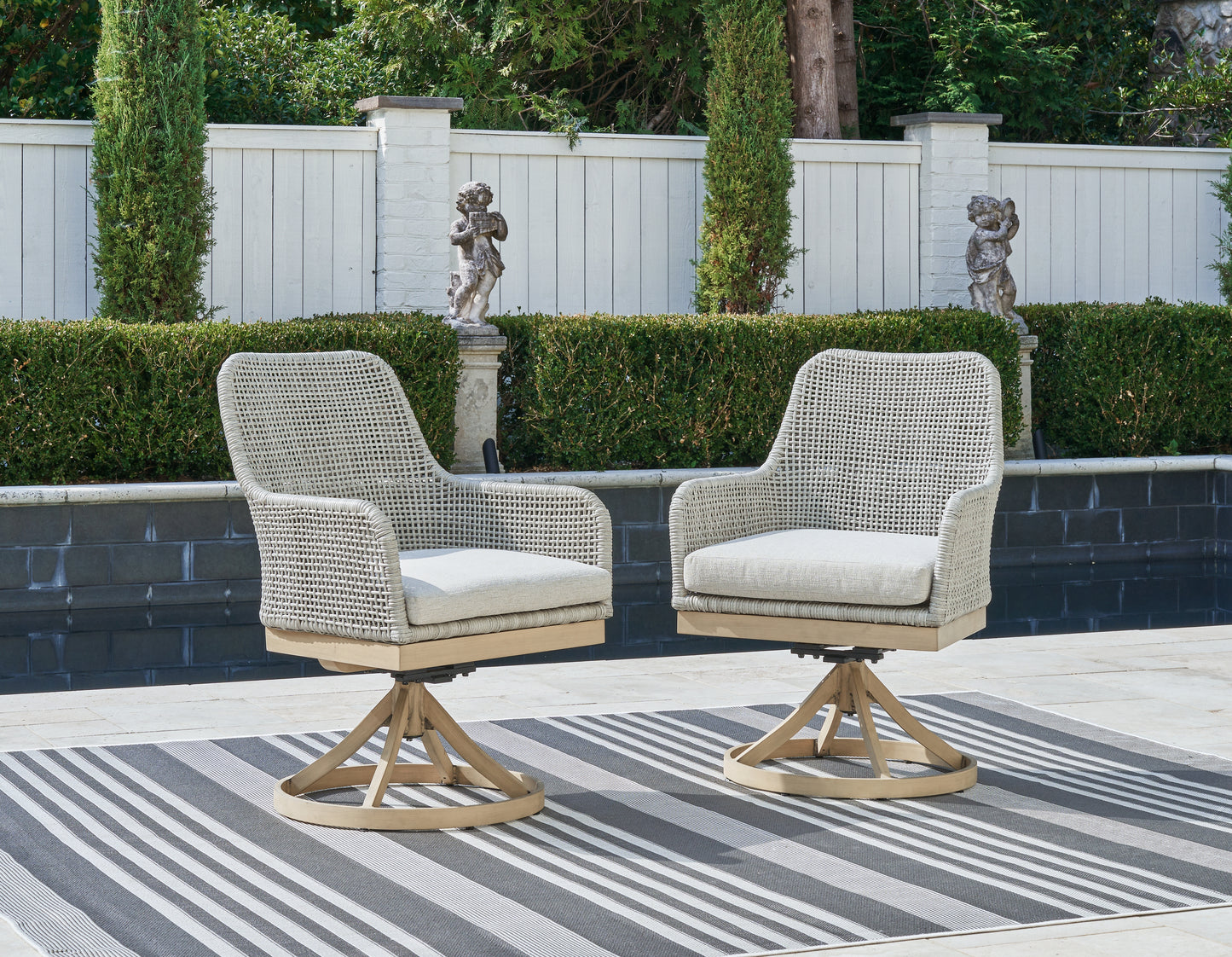 Cassel Furniture Outlet - Ashley Furniture - Seton Creek Outdoor - Swivel Chair w/Cushion (Set of 2) / Gray - P798-602A
