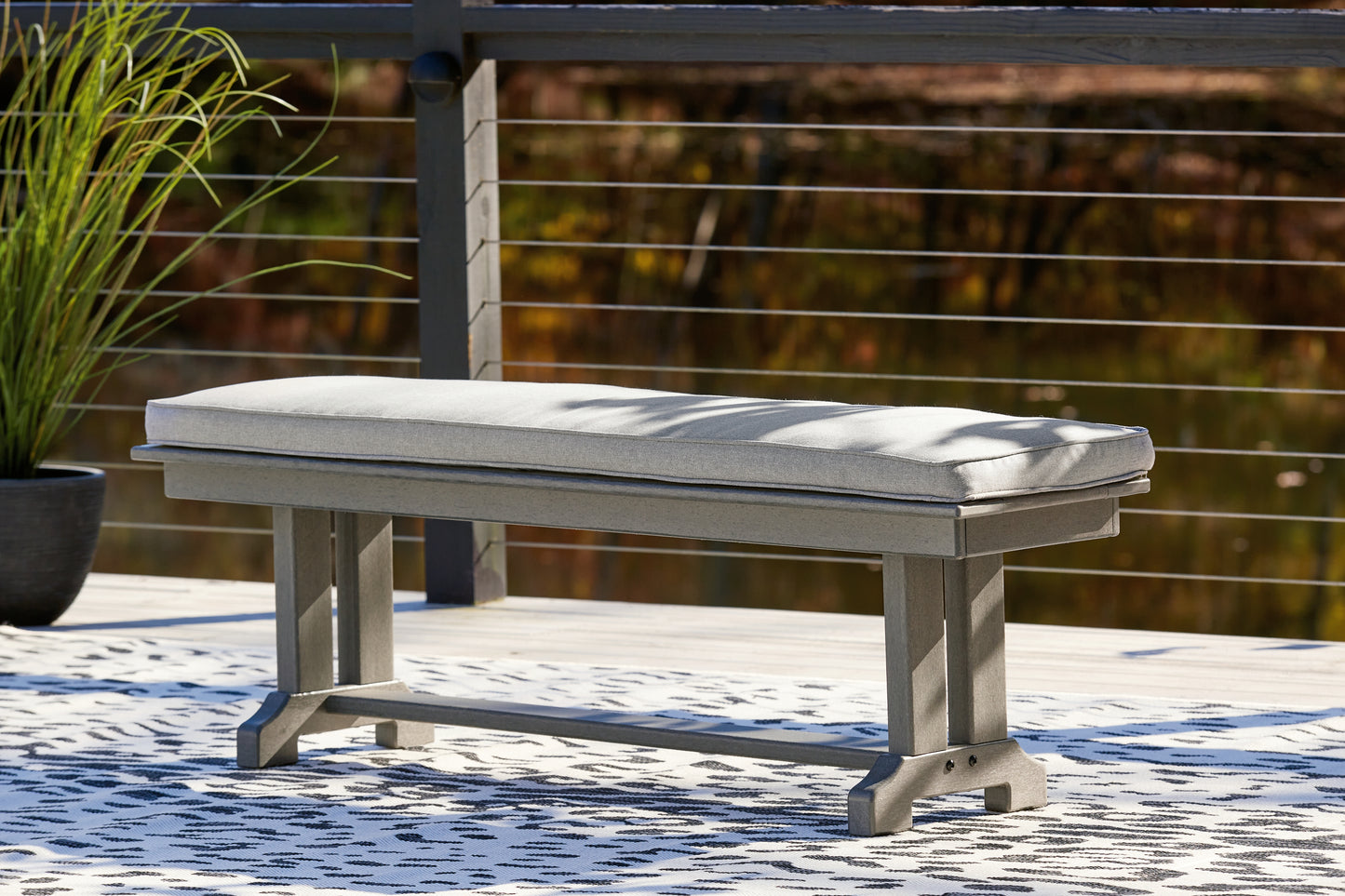 Cassel Furniture Outlet - Ashley Furniture - Visola Outdoor - Bench with Cushion / Gray - P802-600