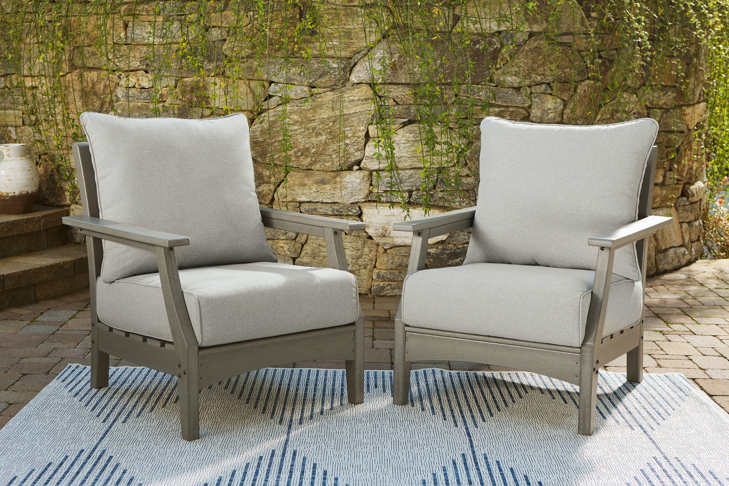 Cassel Furniture Outlet - Ashley Furniture - Visola Outdoor - Lounge Chair w/Cushion (Set of 2) / Gray - P802-820