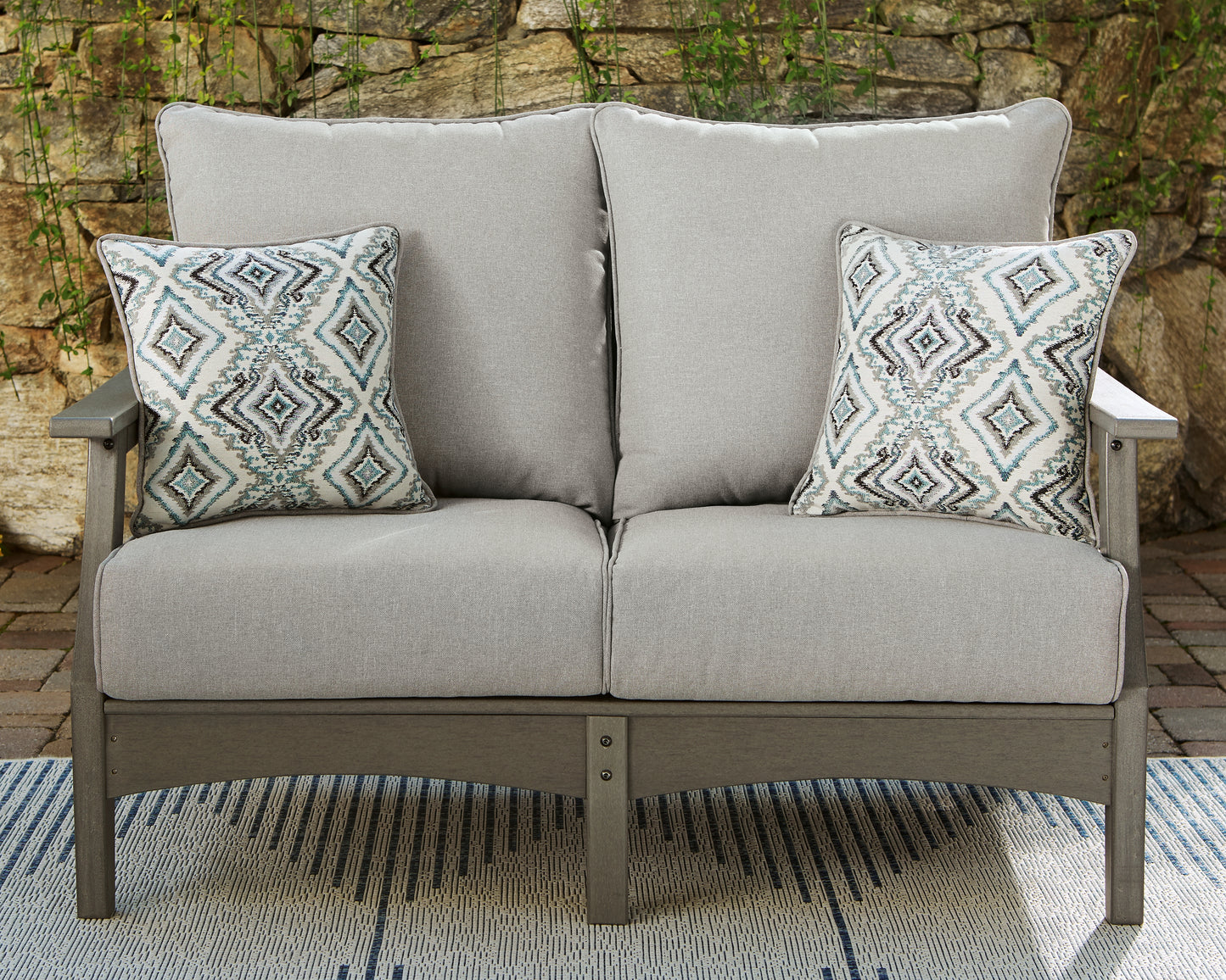 Cassel Furniture Outlet - Ashley Furniture - Visola Outdoor - Loveseat w/Cushion / Gray - P802-835