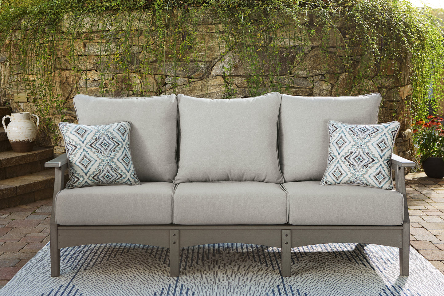 Cassel Furniture Outlet - Ashley Furniture - Visola Outdoor - Sofa with Cushion / Gray - P802-838
