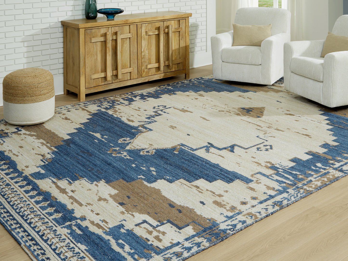 Cassel Furniture Outlet - Ashley Furniture - Varnler Rug - 10' x 14' Rug / Blue/Brown/Tan - R407130