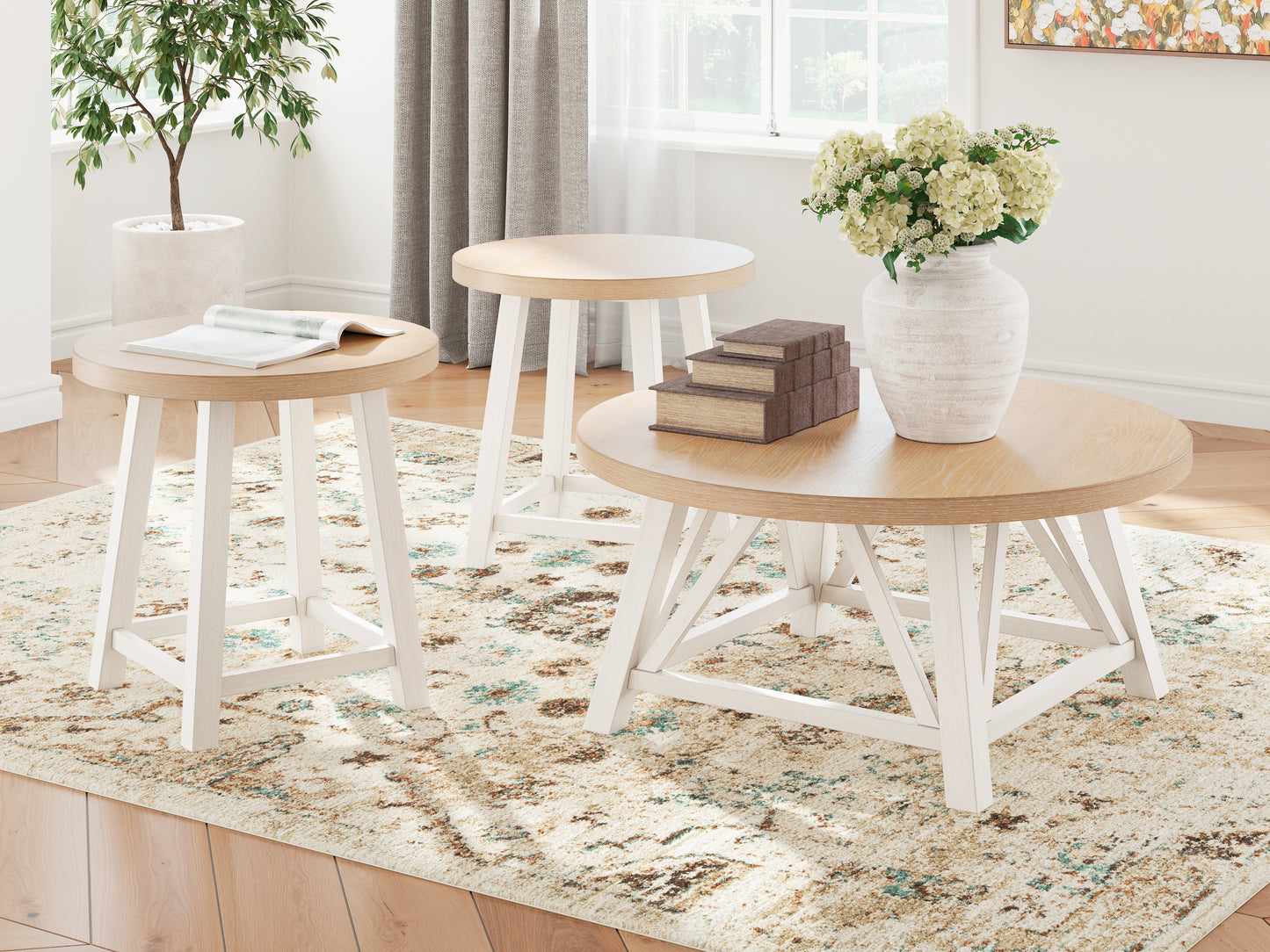 Cassel Furniture Outlet - Ashley Furniture - Fawndell Table (Set of 3) - Occasional Table Set (3/CN) / Antique White/Brown - T193-13